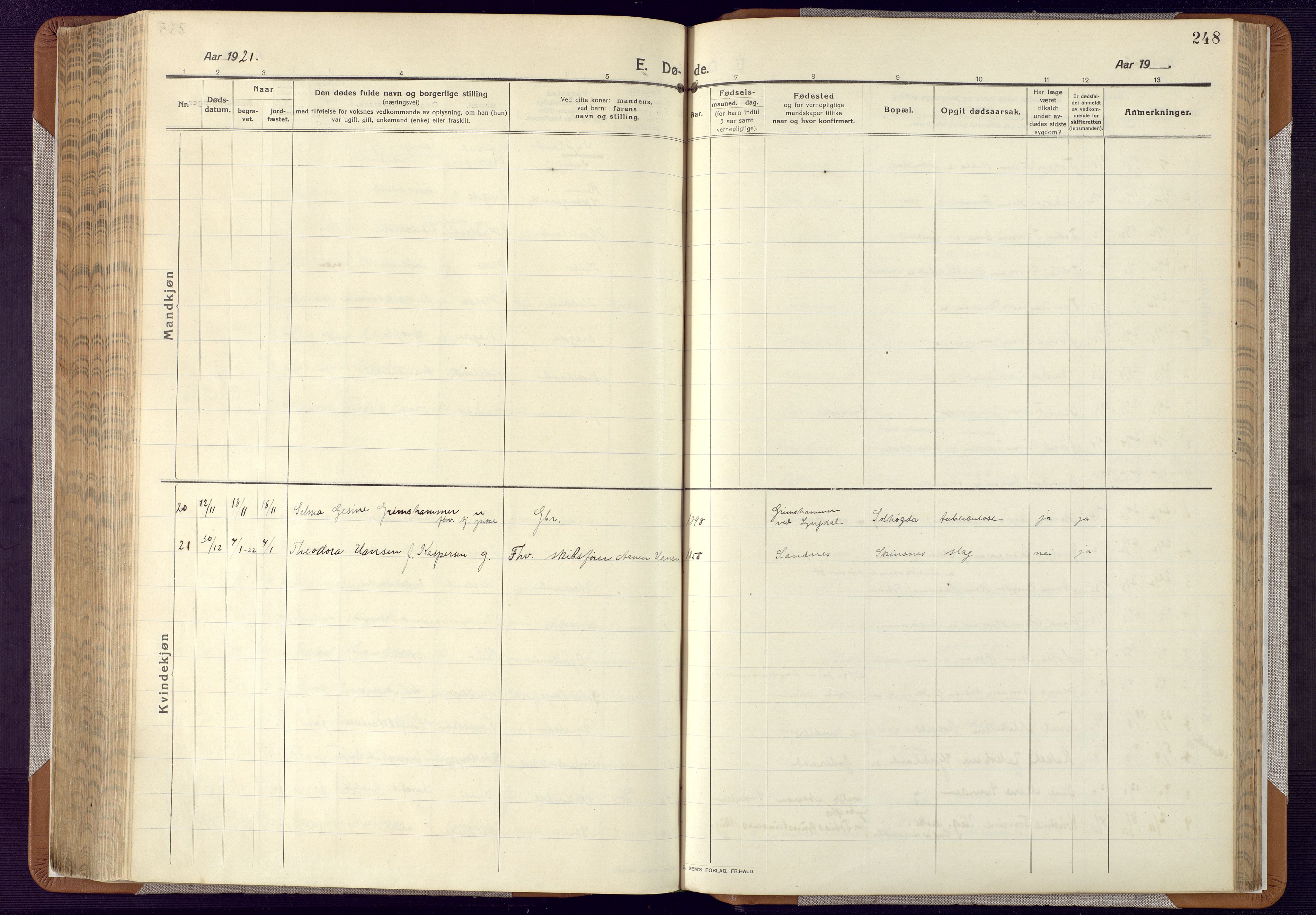 Mandal sokneprestkontor, AV/SAK-1111-0030/F/Fa/Faa/L0022: Parish register (official) no. A 22, 1913-1925, p. 248