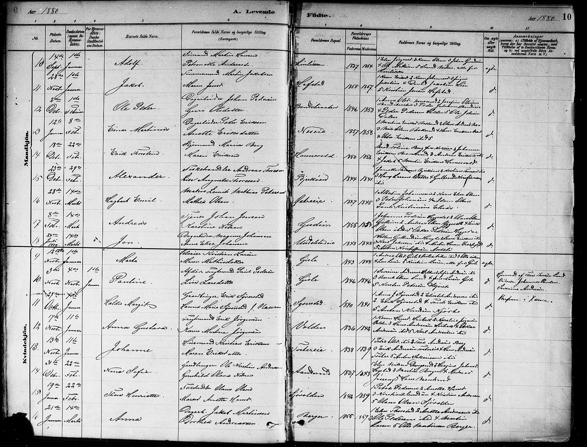 Asker prestekontor Kirkebøker, AV/SAO-A-10256a/F/Fa/L0013: Parish register (official) no. I 13, 1879-1896, p. 10