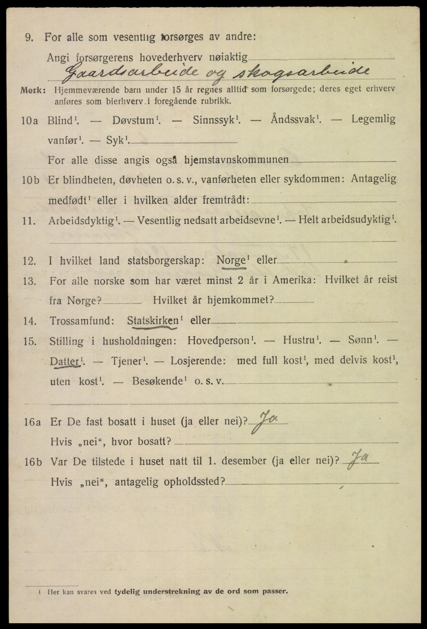 SAK, 1920 census for Birkenes, 1920, p. 4106