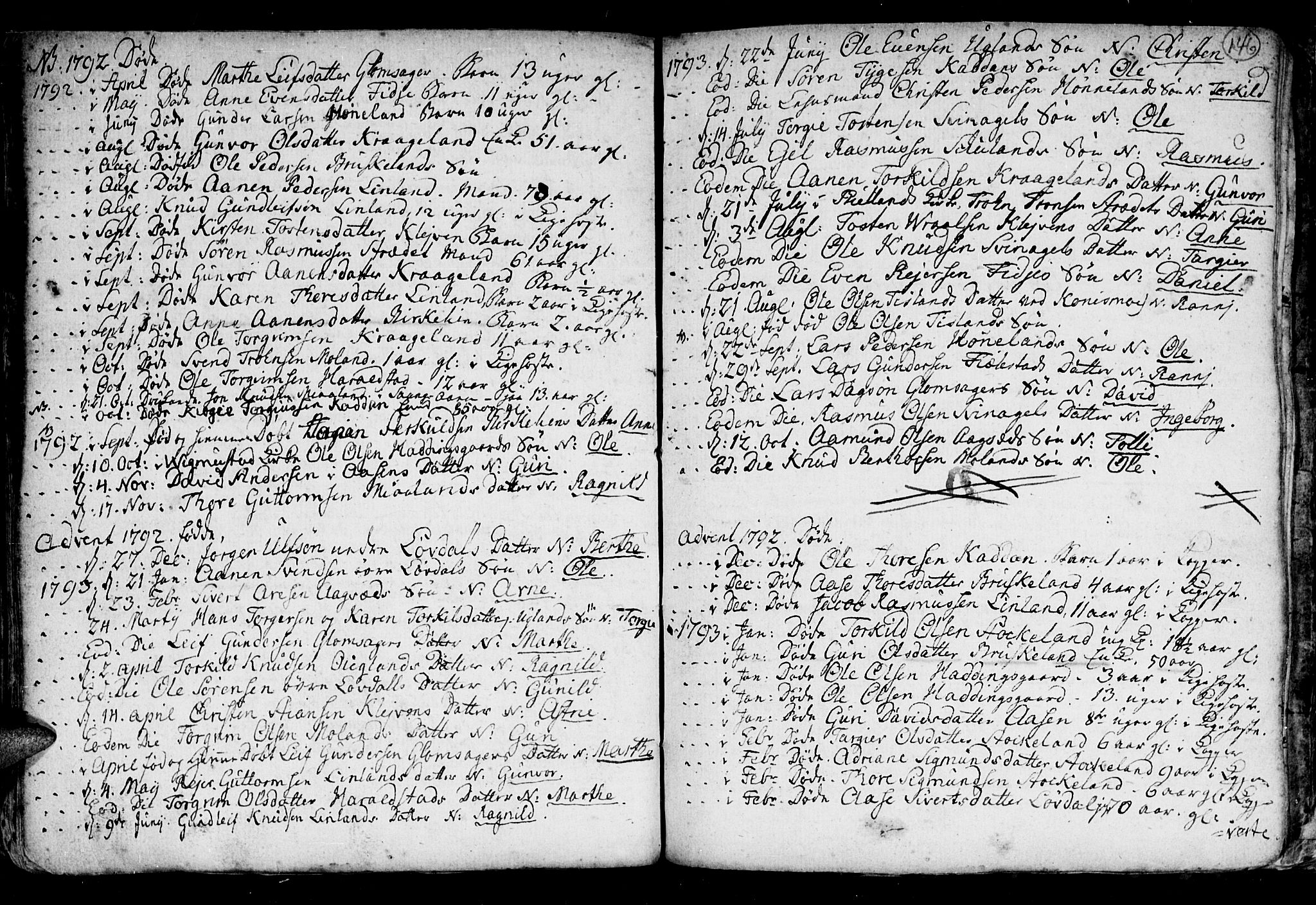 Holum sokneprestkontor, SAK/1111-0022/F/Fb/Fba/L0001: Parish register (copy) no. B 1 /3, 1770-1802, p. 146