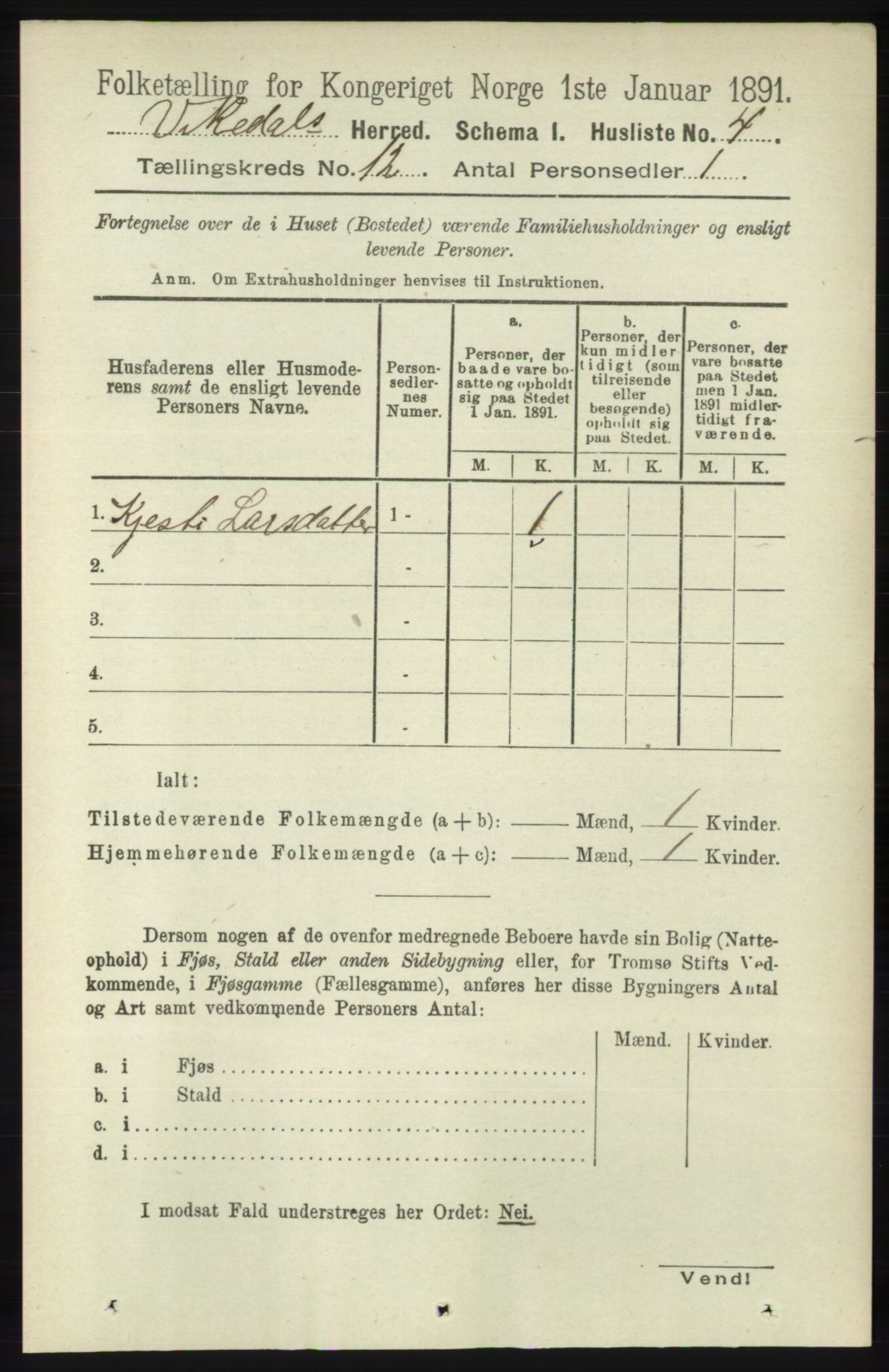 RA, 1891 census for 1157 Vikedal, 1891, p. 3151