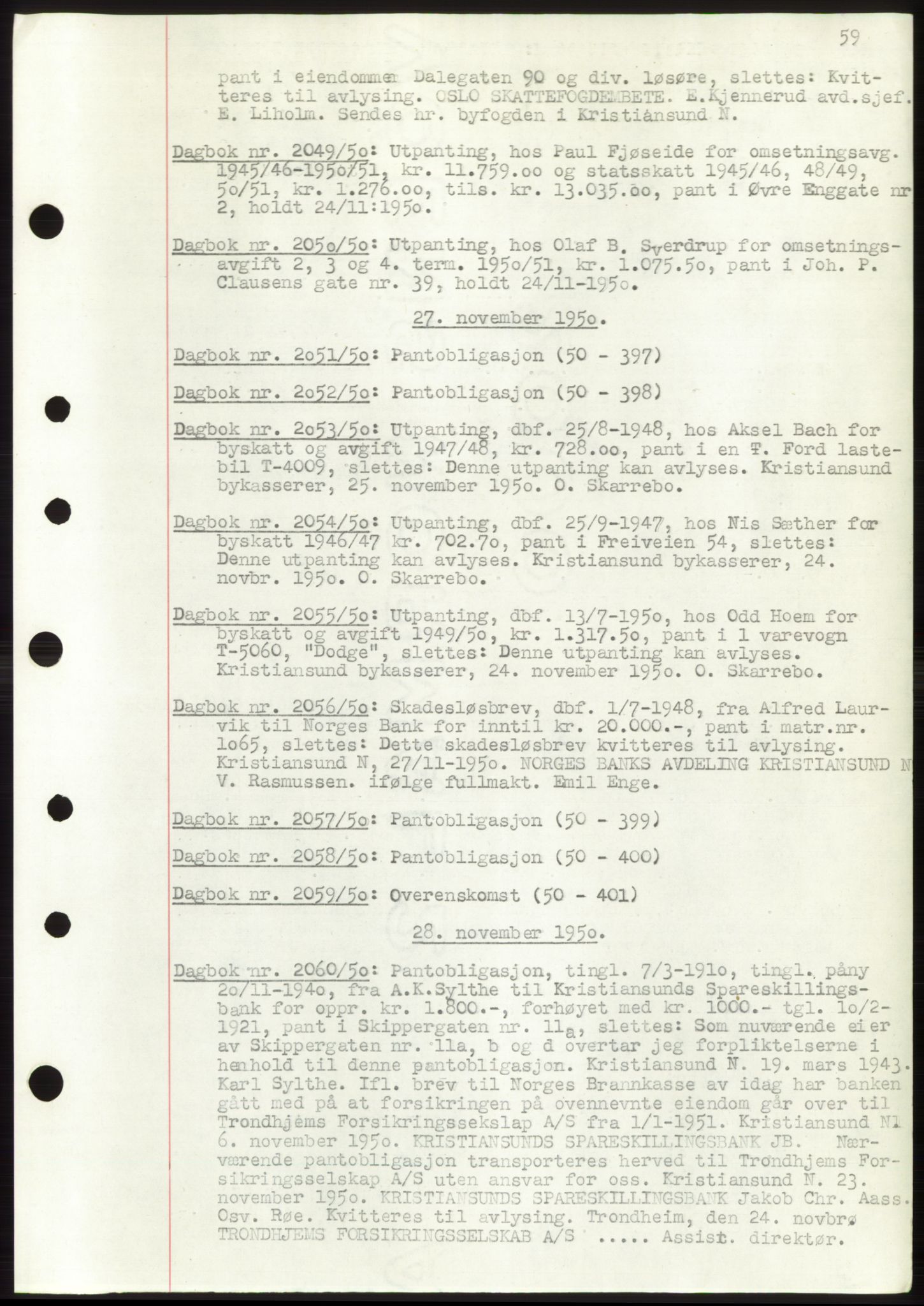 Kristiansund byfogd, AV/SAT-A-4587/A/27: Mortgage book no. 49, 1950-1950, Deed date: 27.11.1950