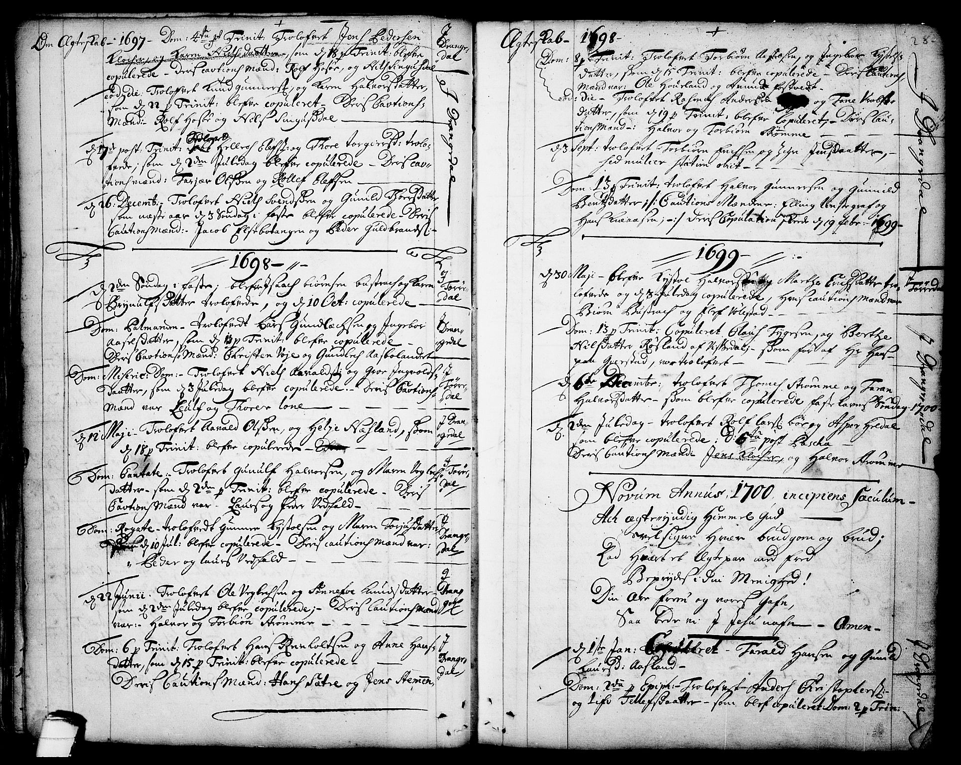 Drangedal kirkebøker, SAKO/A-258/F/Fa/L0001: Parish register (official) no. 1, 1697-1767, p. 28