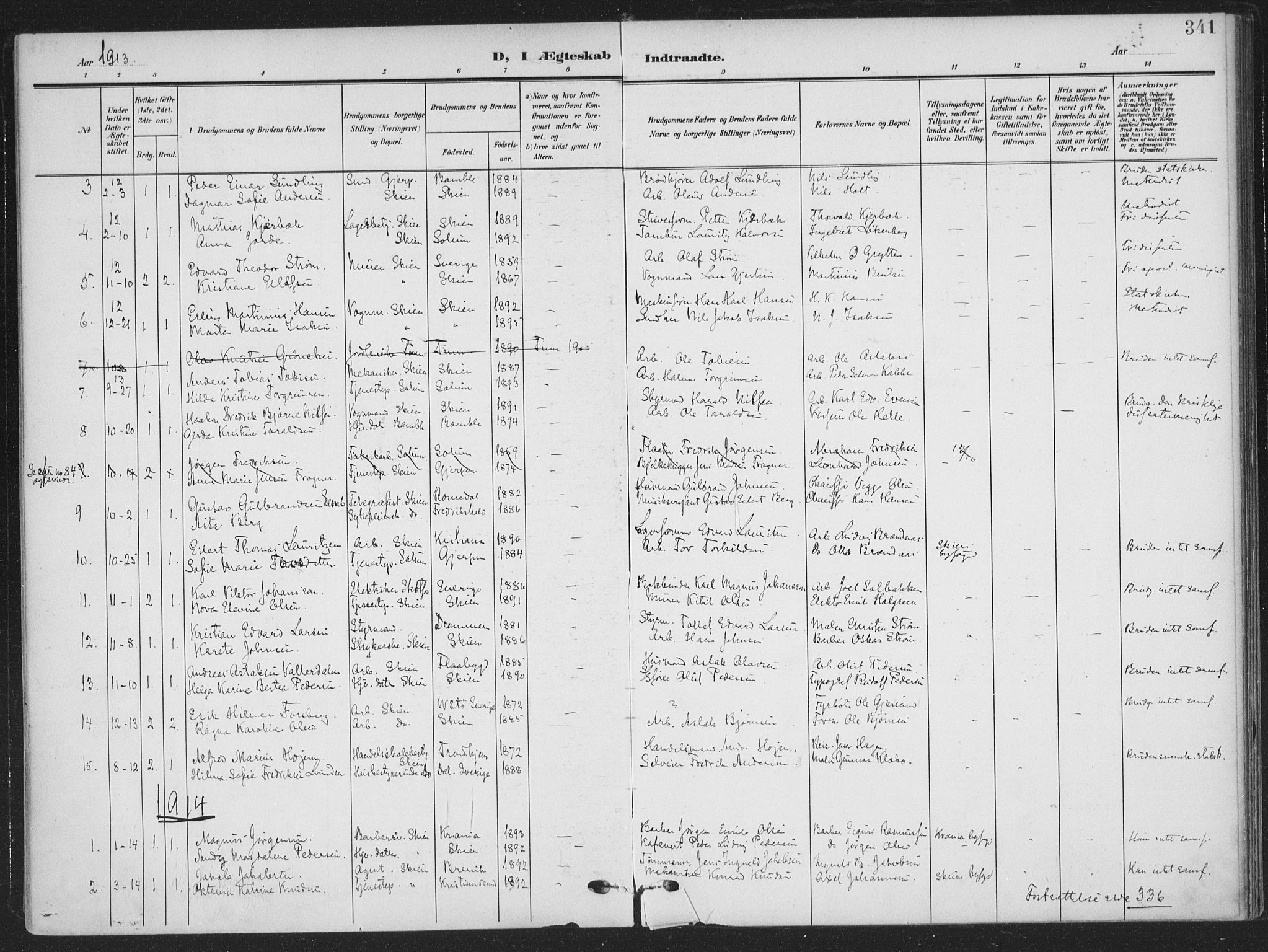 Skien kirkebøker, SAKO/A-302/F/Fa/L0012: Parish register (official) no. 12, 1908-1914, p. 341