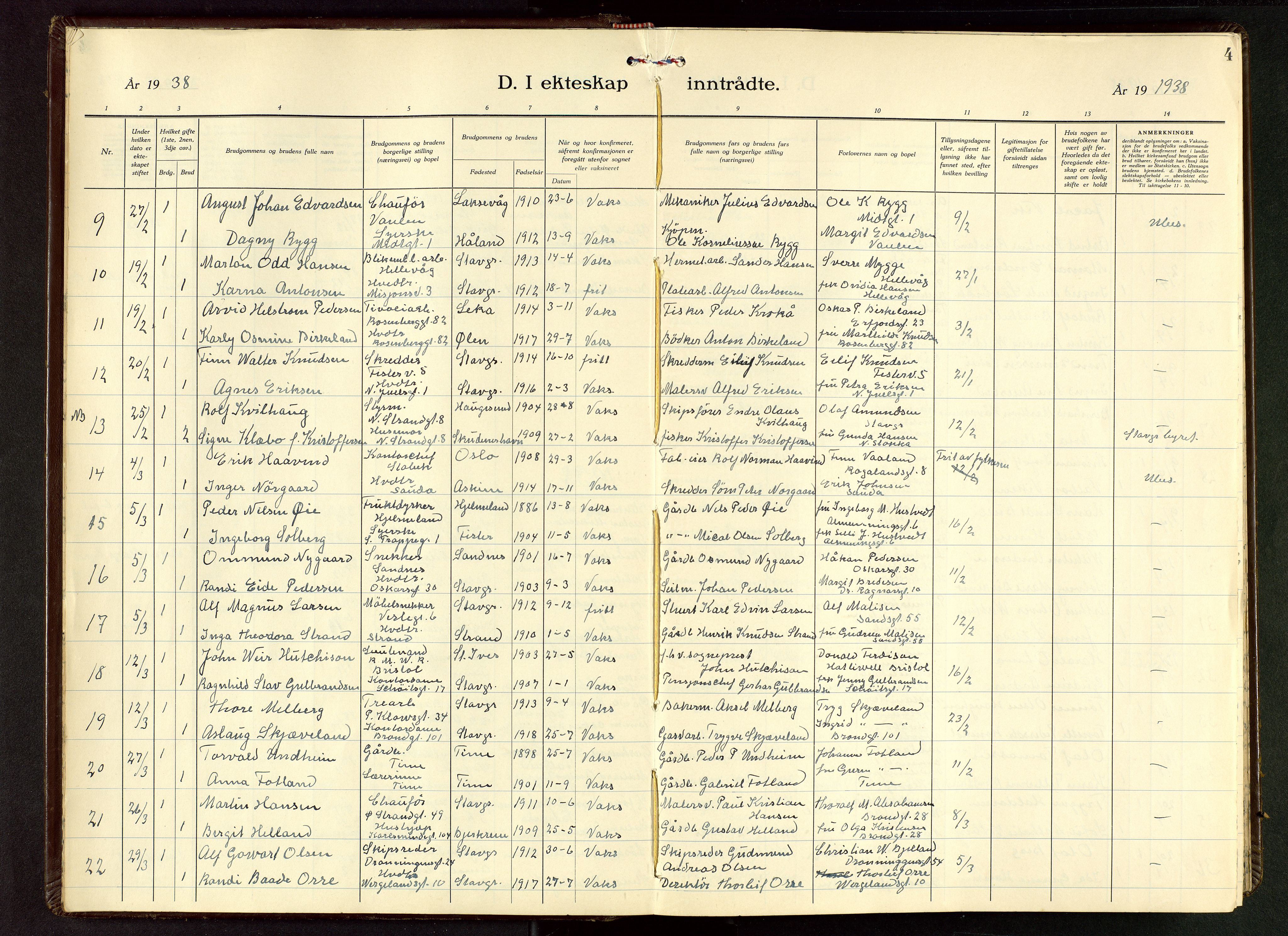 Domkirken sokneprestkontor, AV/SAST-A-101812/001/30/30BB/L0022: Parish register (copy) no. B 22, 1937-1949, p. 4