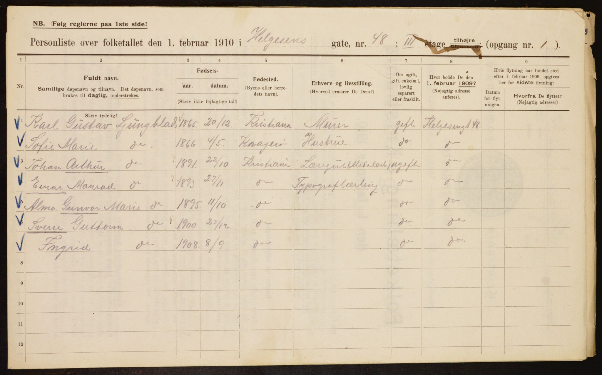 OBA, Municipal Census 1910 for Kristiania, 1910, p. 37580