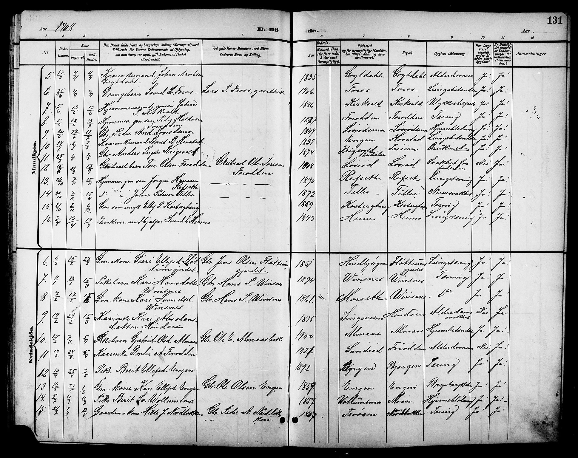 Ministerialprotokoller, klokkerbøker og fødselsregistre - Sør-Trøndelag, SAT/A-1456/688/L1029: Parish register (copy) no. 688C04, 1899-1915, p. 131