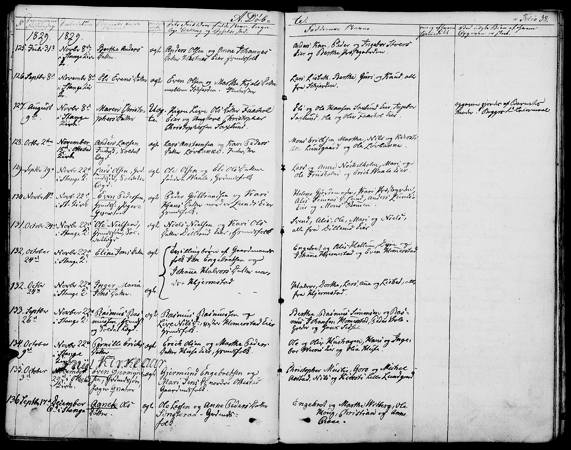 Stange prestekontor, SAH/PREST-002/K/L0009: Parish register (official) no. 9, 1826-1835, p. 38