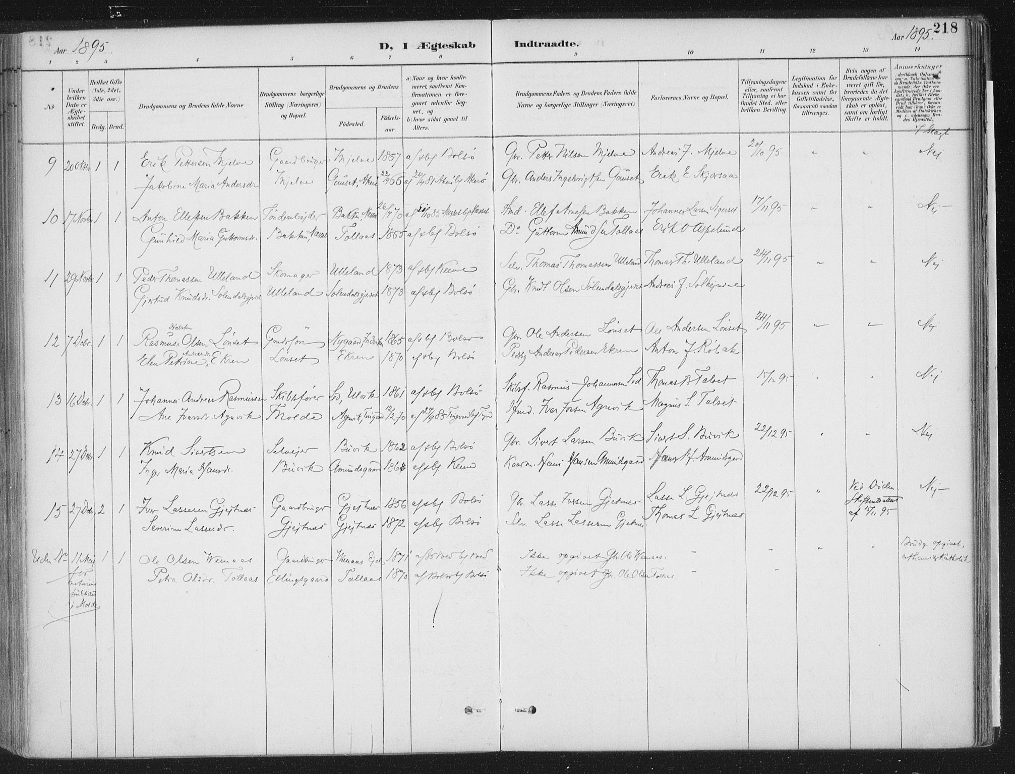 Ministerialprotokoller, klokkerbøker og fødselsregistre - Møre og Romsdal, AV/SAT-A-1454/555/L0658: Parish register (official) no. 555A09, 1887-1917, p. 218