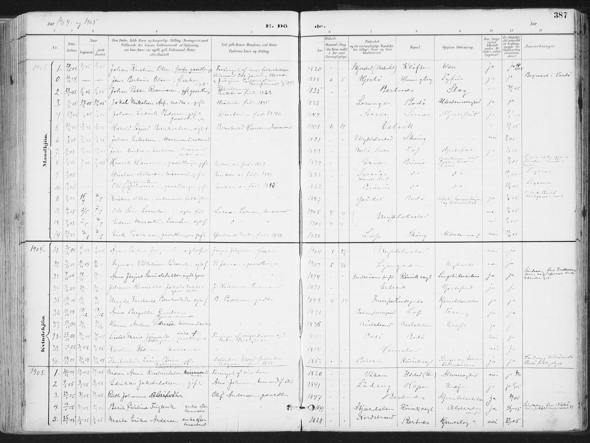 Ministerialprotokoller, klokkerbøker og fødselsregistre - Nordland, AV/SAT-A-1459/802/L0055: Parish register (official) no. 802A02, 1894-1915, p. 387