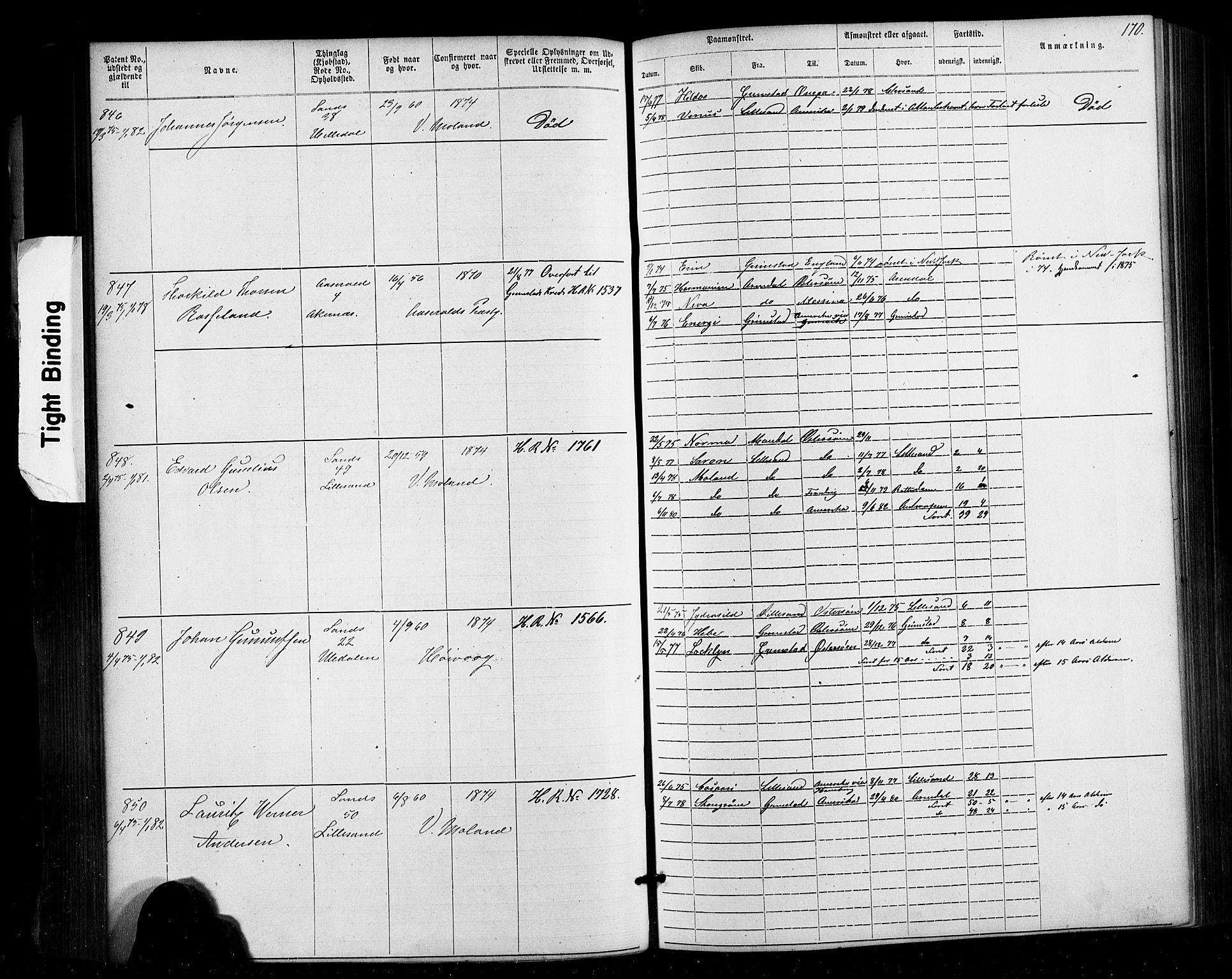 Lillesand mønstringskrets, SAK/2031-0014/F/Fa/L0002: Annotasjonsrulle nr 1-1910 med register, W-8, 1868-1891, p. 174