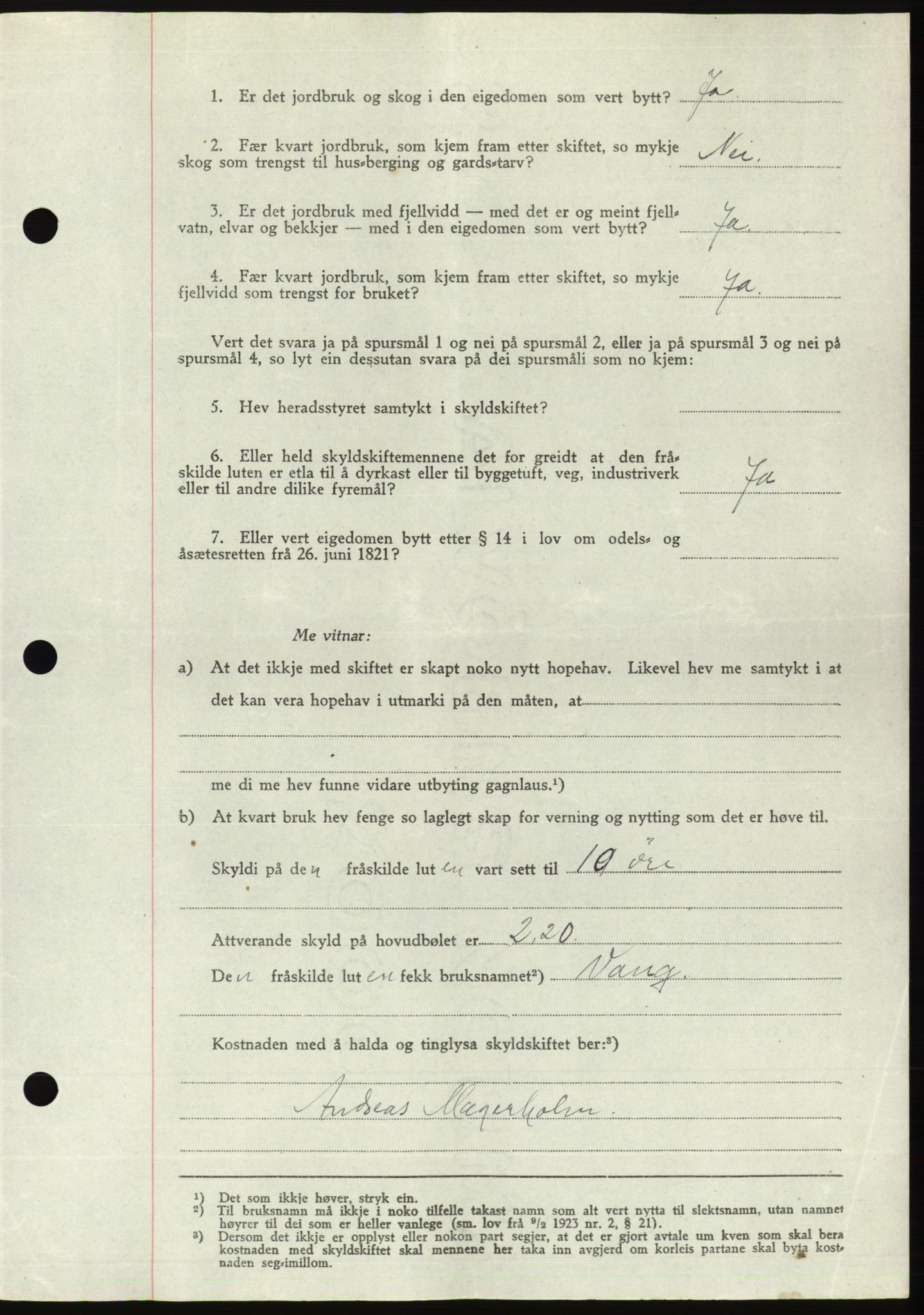 Søre Sunnmøre sorenskriveri, AV/SAT-A-4122/1/2/2C/L0081: Mortgage book no. 7A, 1947-1948, Diary no: : 1438/1947