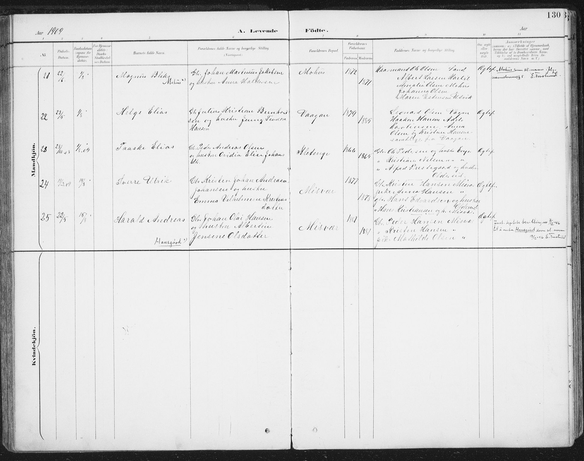 Ministerialprotokoller, klokkerbøker og fødselsregistre - Nordland, AV/SAT-A-1459/852/L0741: Parish register (official) no. 852A11, 1894-1917, p. 130