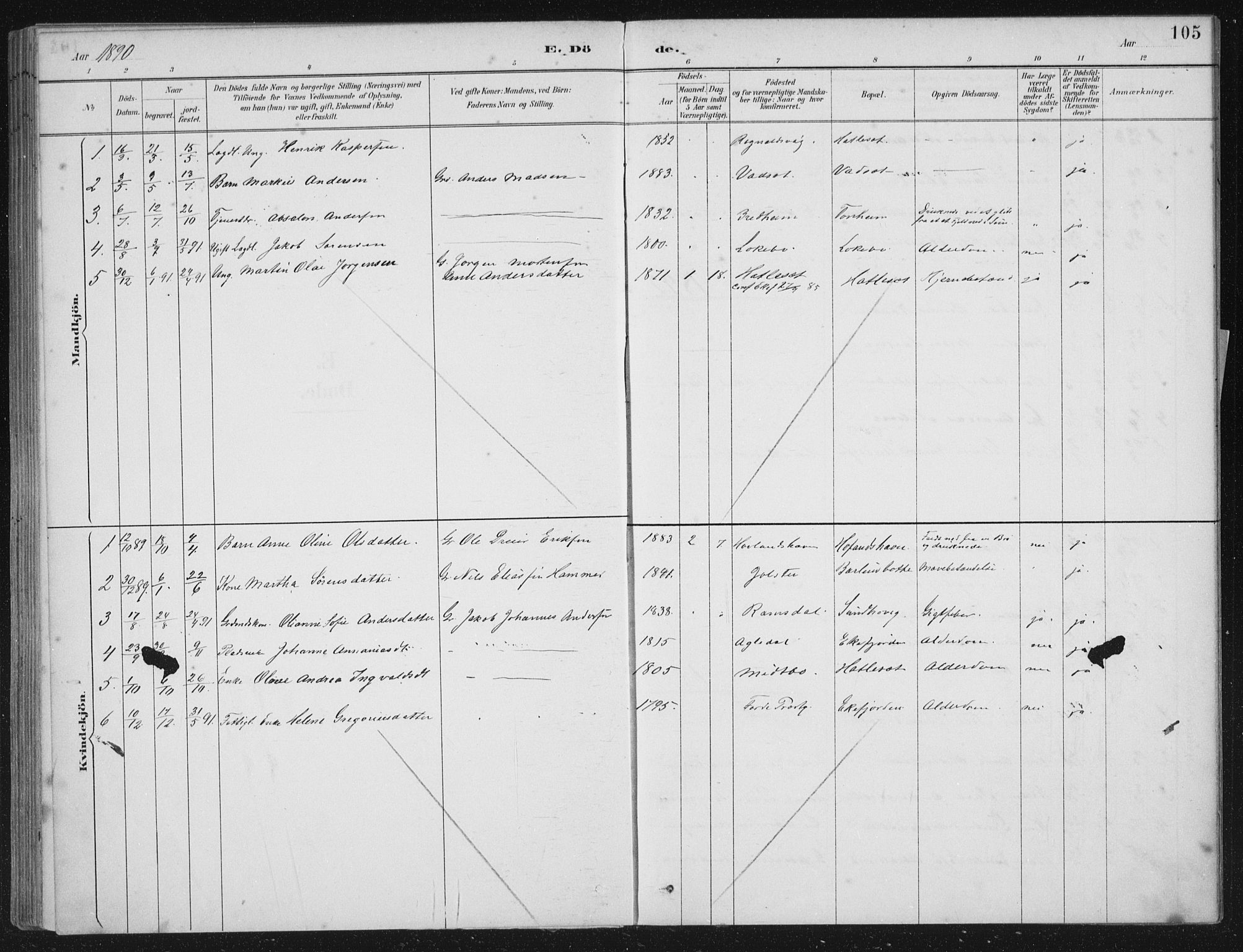 Kinn sokneprestembete, SAB/A-80801/H/Haa/Haae/L0001: Parish register (official) no. E 1, 1890-1916, p. 105
