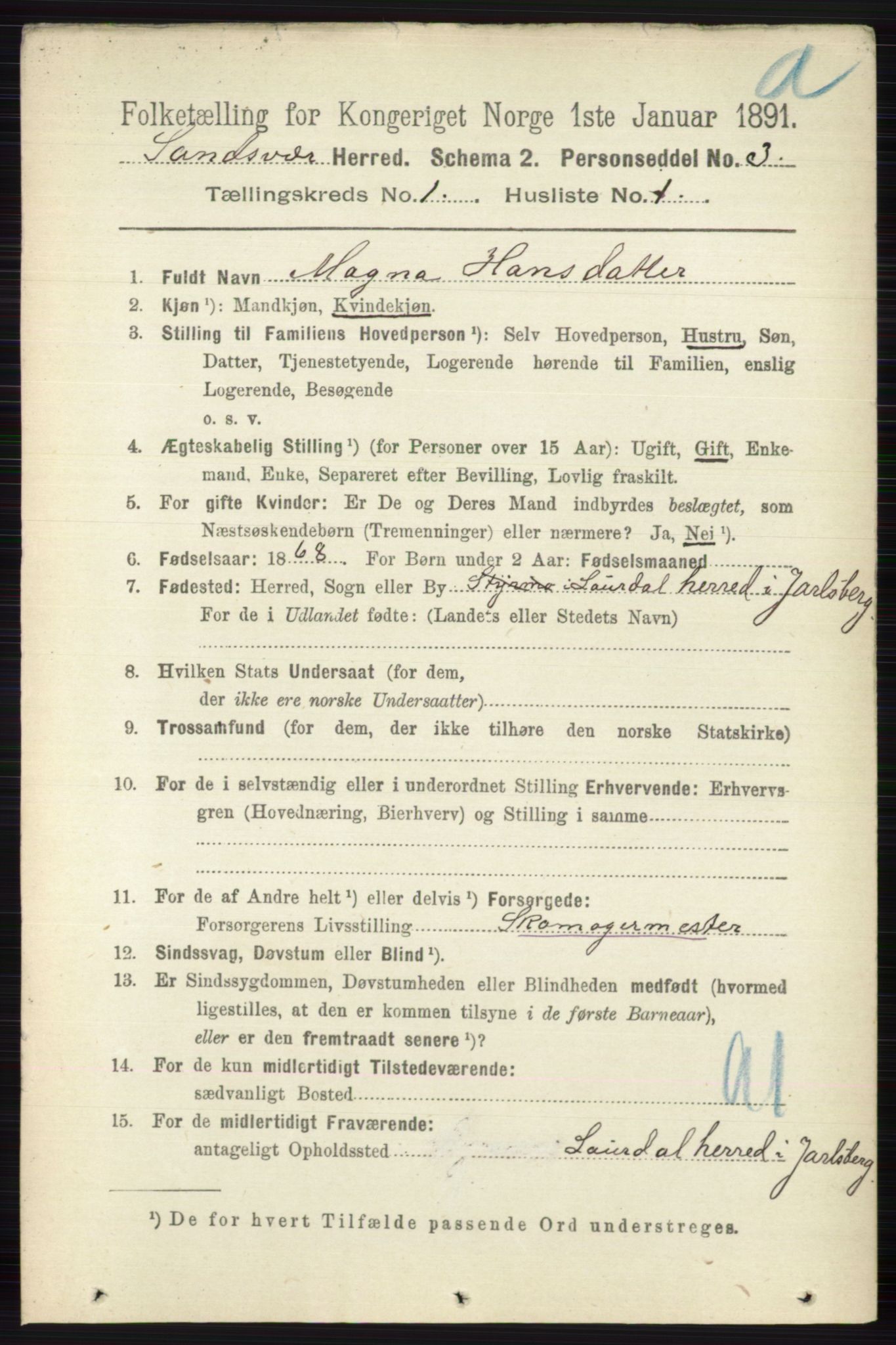 RA, 1891 census for 0629 Sandsvær, 1891, p. 119