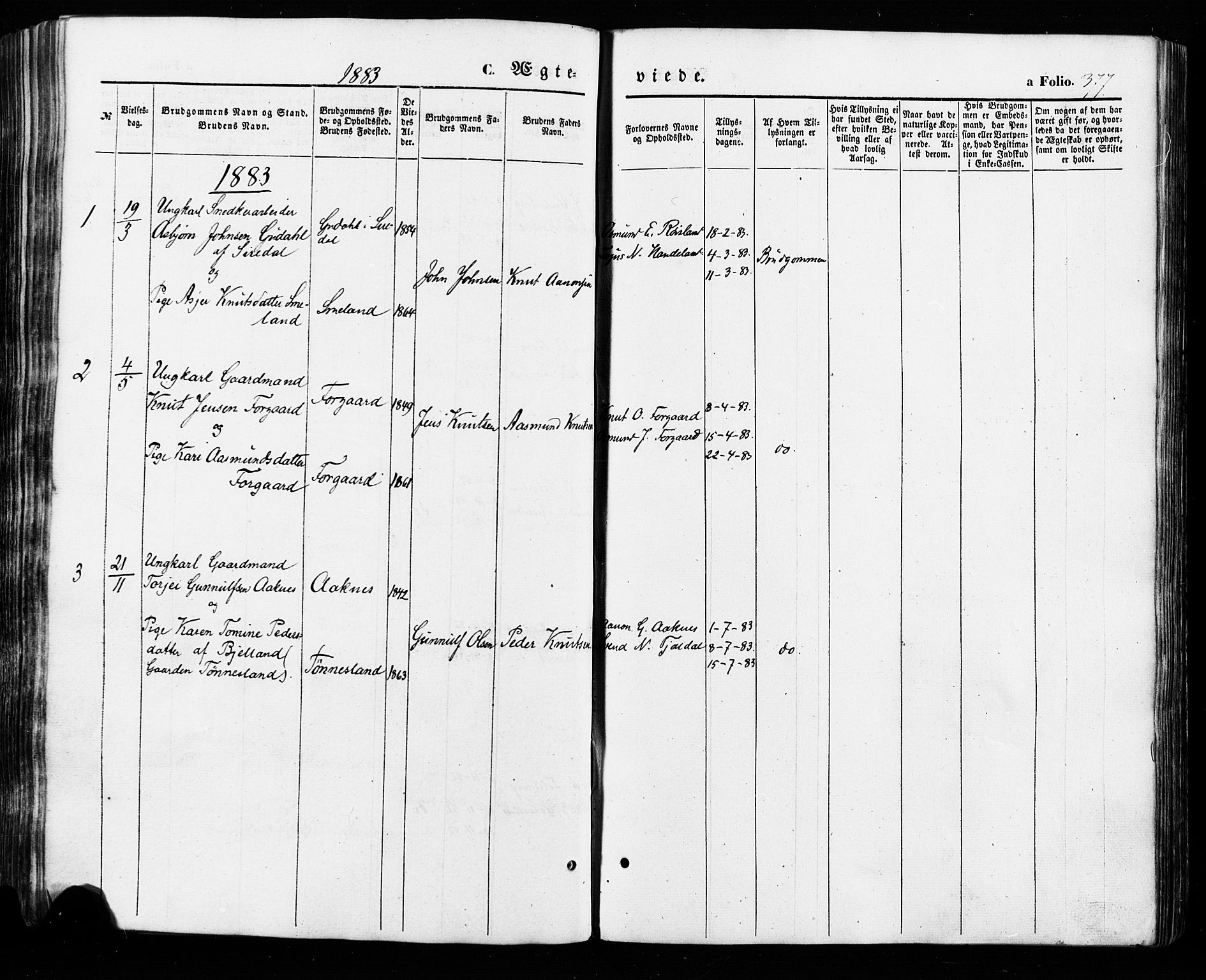 Åseral sokneprestkontor, SAK/1111-0051/F/Fa/L0002: Parish register (official) no. A 2, 1854-1884, p. 377