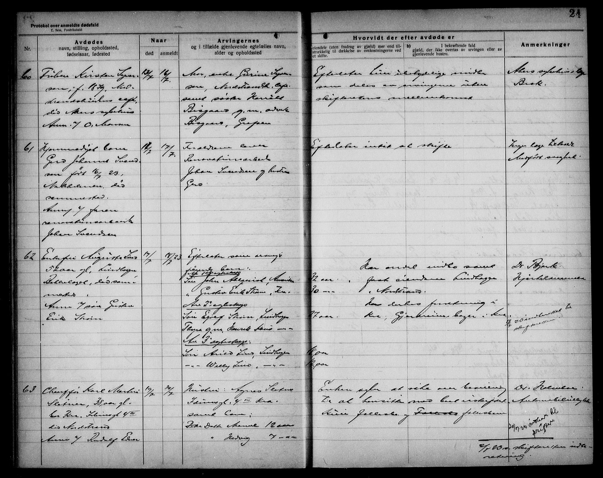 Aker kriminaldommer, skifte- og auksjonsforvalterembete, SAO/A-10452/H/Hb/Hba/Hbad/L0001: Dødsfallsprotokoll for Nordstrand, 1922-1929, p. 24