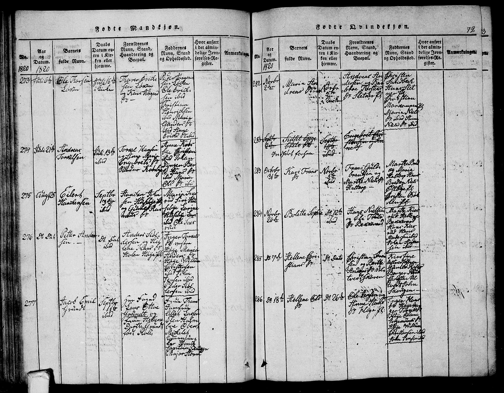 Eidsberg prestekontor Kirkebøker, AV/SAO-A-10905/G/Ga/L0001: Parish register (copy) no. I 1, 1814-1831, p. 72