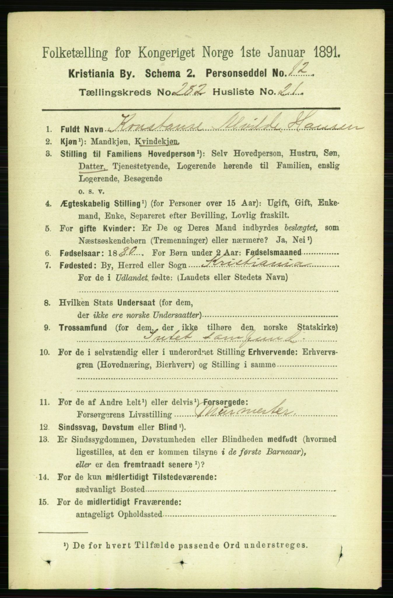 RA, 1891 census for 0301 Kristiania, 1891, p. 172311