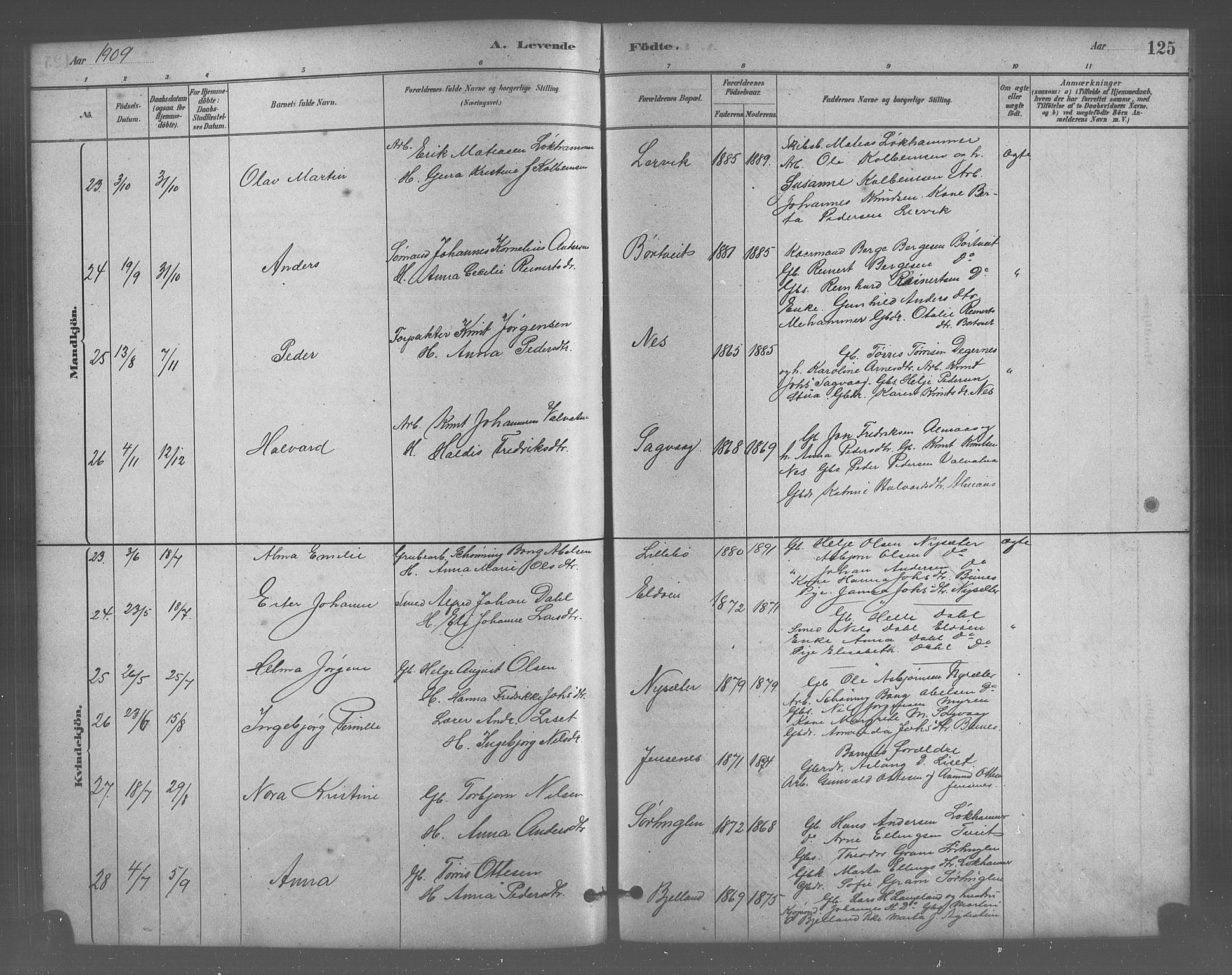 Stord sokneprestembete, SAB/A-78201/H/Hab: Parish register (copy) no. A 2, 1879-1909, p. 125