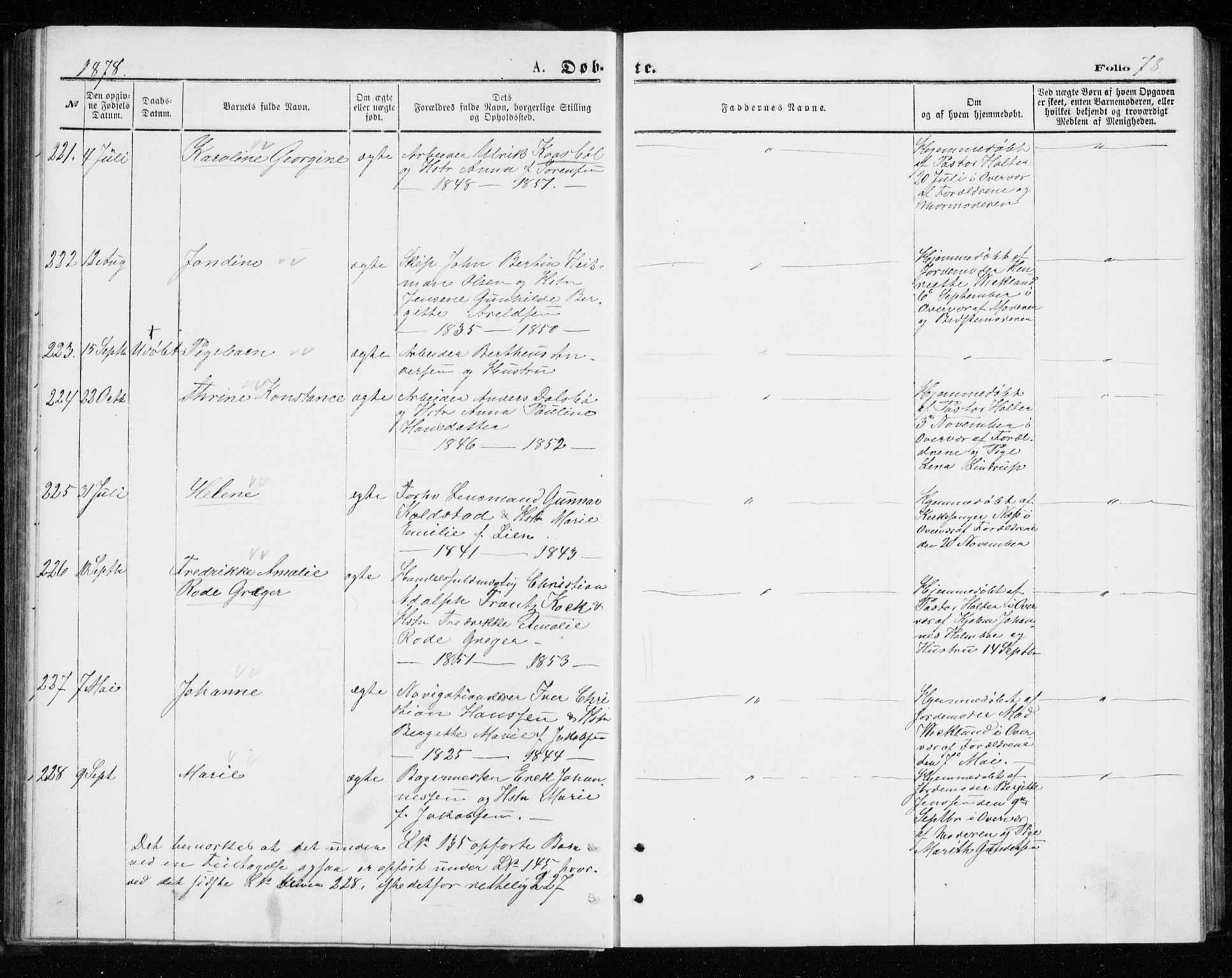 Tromsø sokneprestkontor/stiftsprosti/domprosti, AV/SATØ-S-1343/G/Gb/L0008klokker: Parish register (copy) no. 8, 1875-1879, p. 78