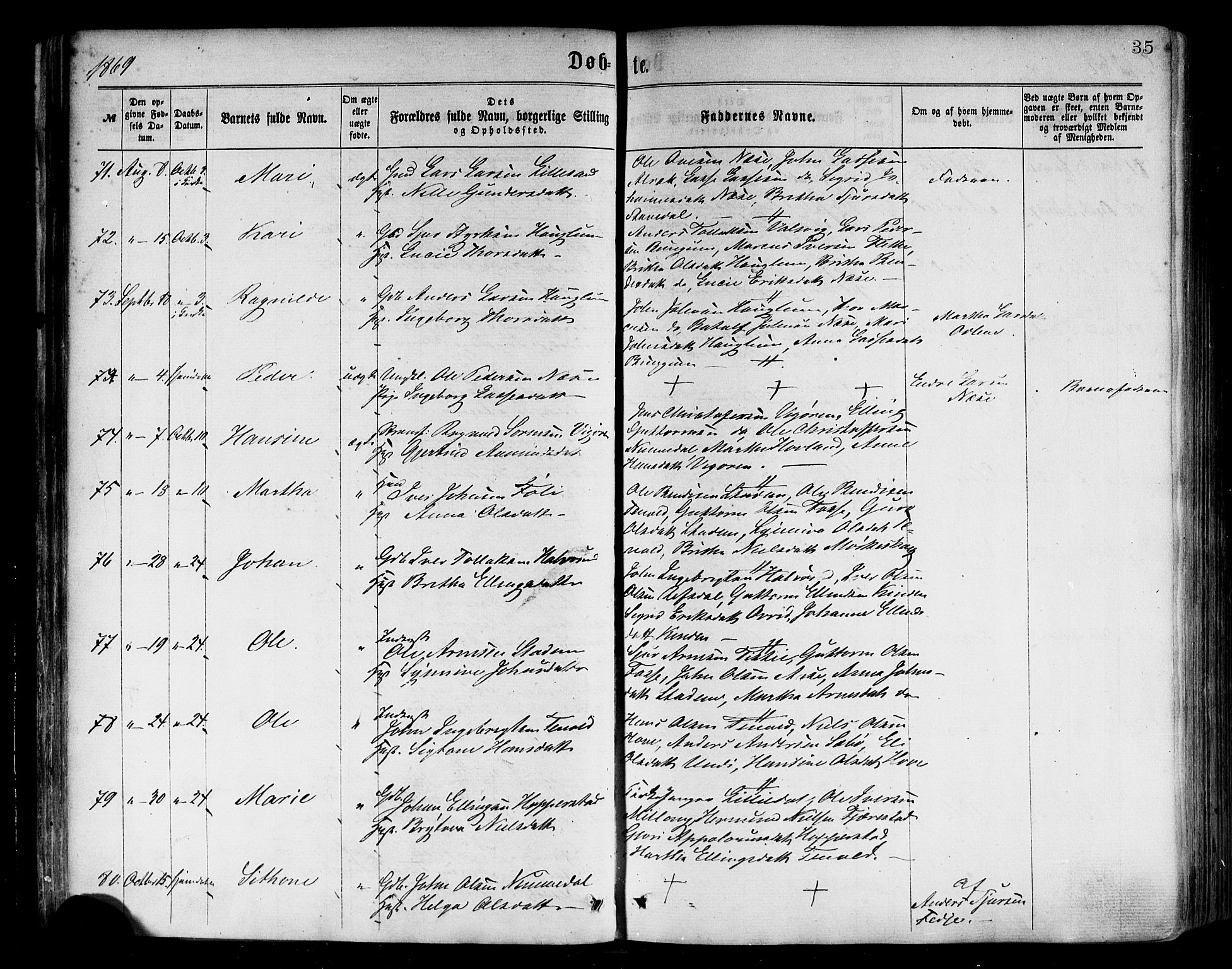 Vik sokneprestembete, AV/SAB-A-81501/H/Haa/Haaa/L0009: Parish register (official) no. A 9, 1866-1877, p. 35