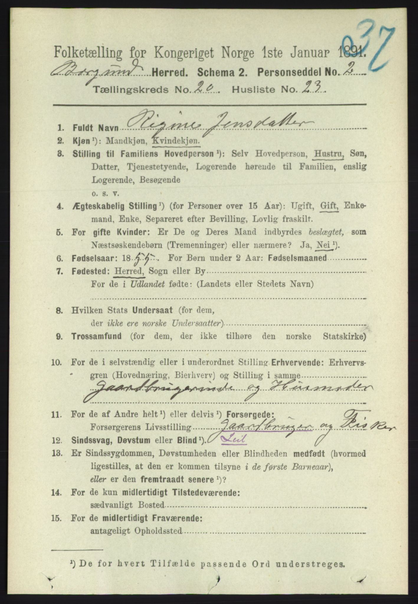 RA, 1891 census for 1531 Borgund, 1891, p. 6287