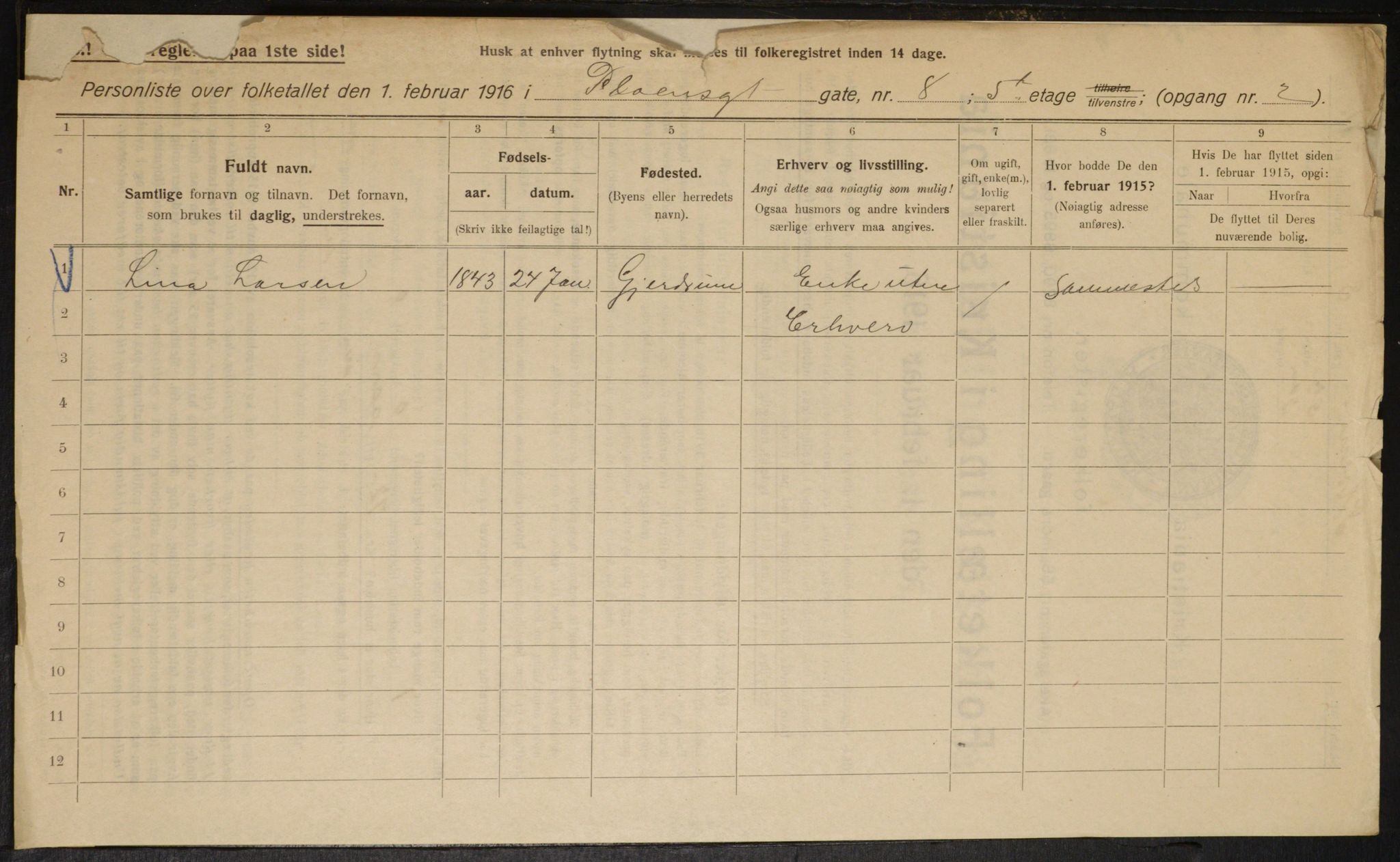 OBA, Municipal Census 1916 for Kristiania, 1916, p. 82866