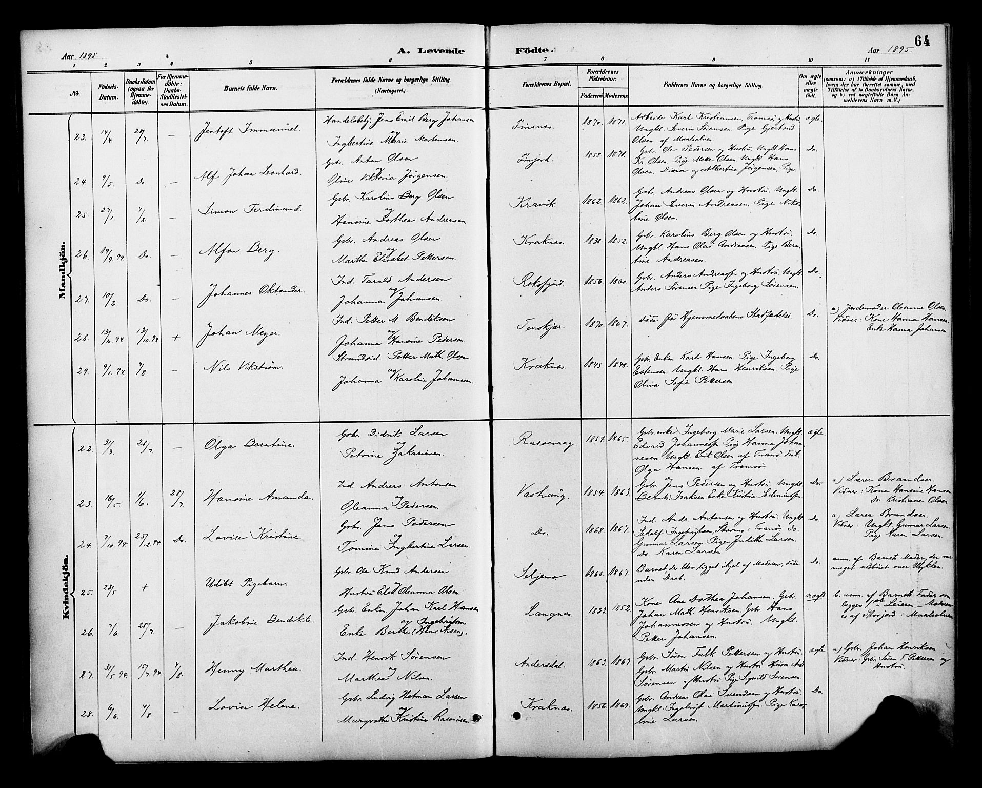 Lenvik sokneprestembete, SATØ/S-1310/H/Ha/Haa/L0013kirke: Parish register (official) no. 13, 1890-1898, p. 64