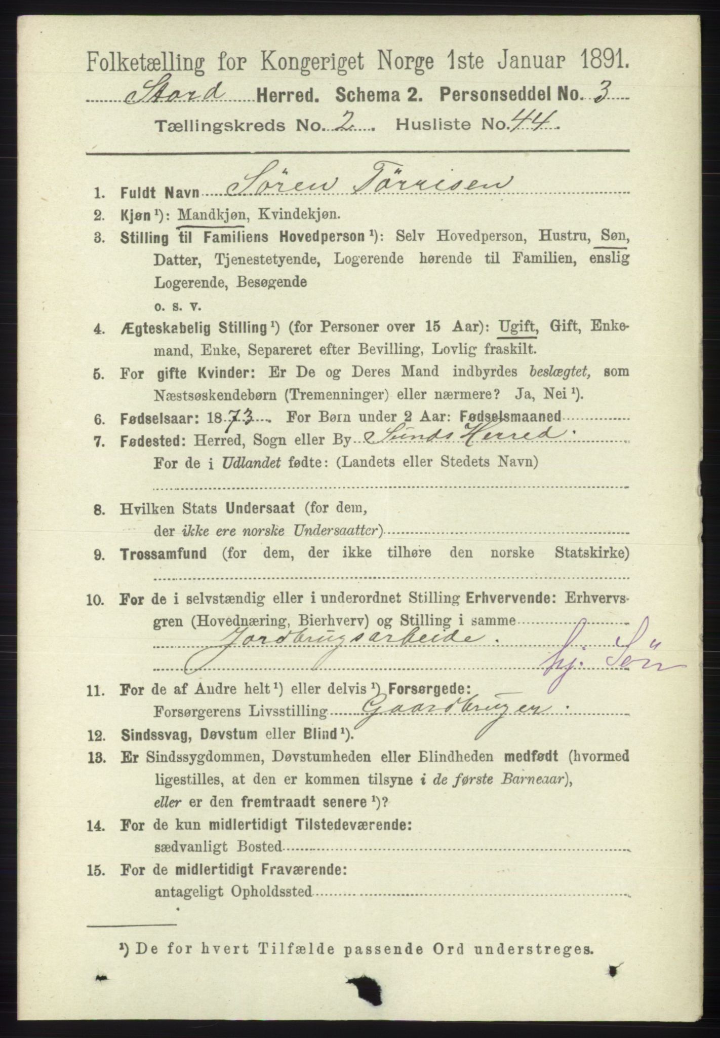 RA, 1891 census for 1221 Stord, 1891, p. 464