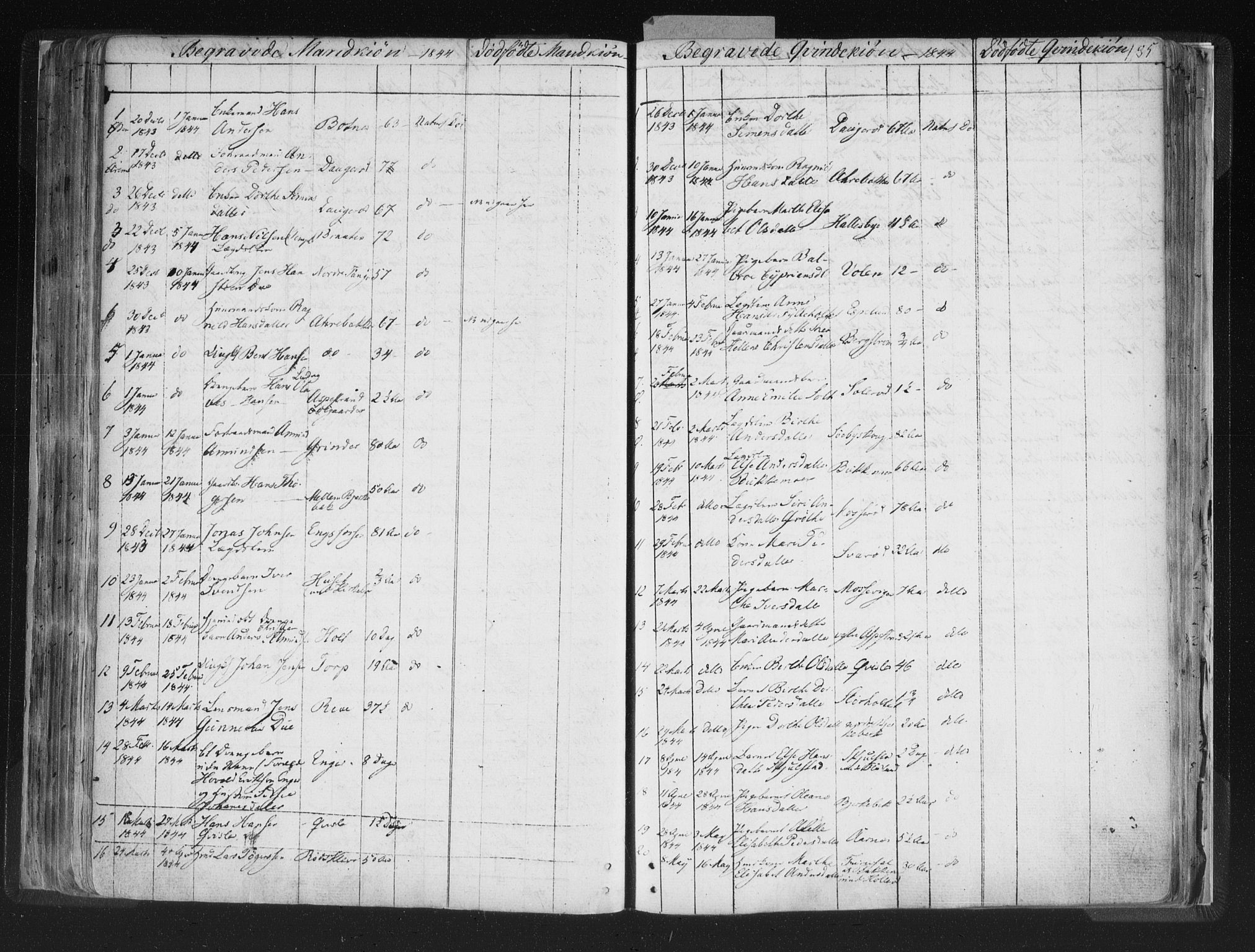 Aremark prestekontor Kirkebøker, SAO/A-10899/F/Fc/L0002: Parish register (official) no. III 2, 1834-1849, p. 185