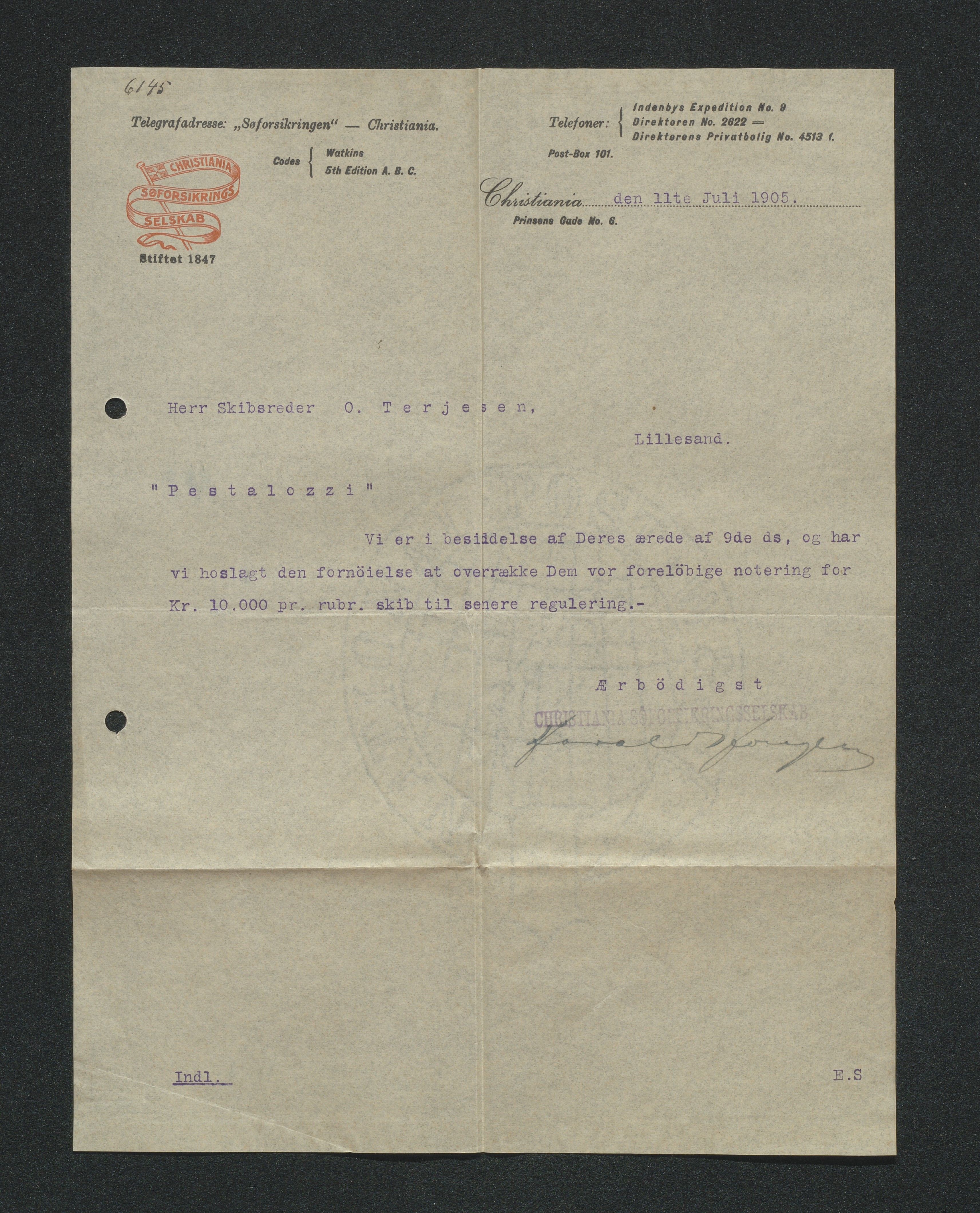 O. Terjesens rederi, AAKS/PA-2525/E/E01/L0013: Korrespondanse, 1904-1905