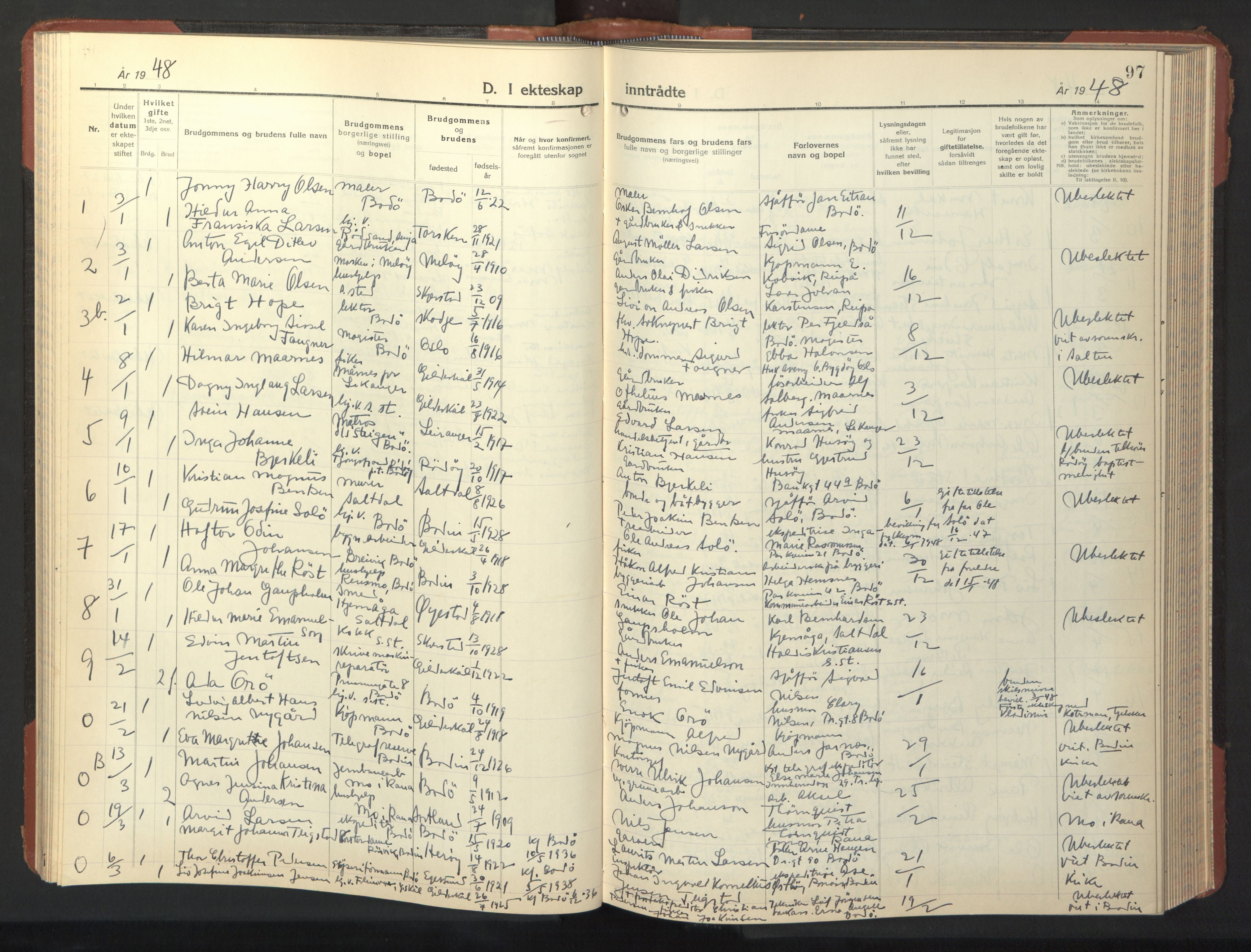 Ministerialprotokoller, klokkerbøker og fødselsregistre - Nordland, SAT/A-1459/801/L0038: Parish register (copy) no. 801C13, 1935-1951, p. 97