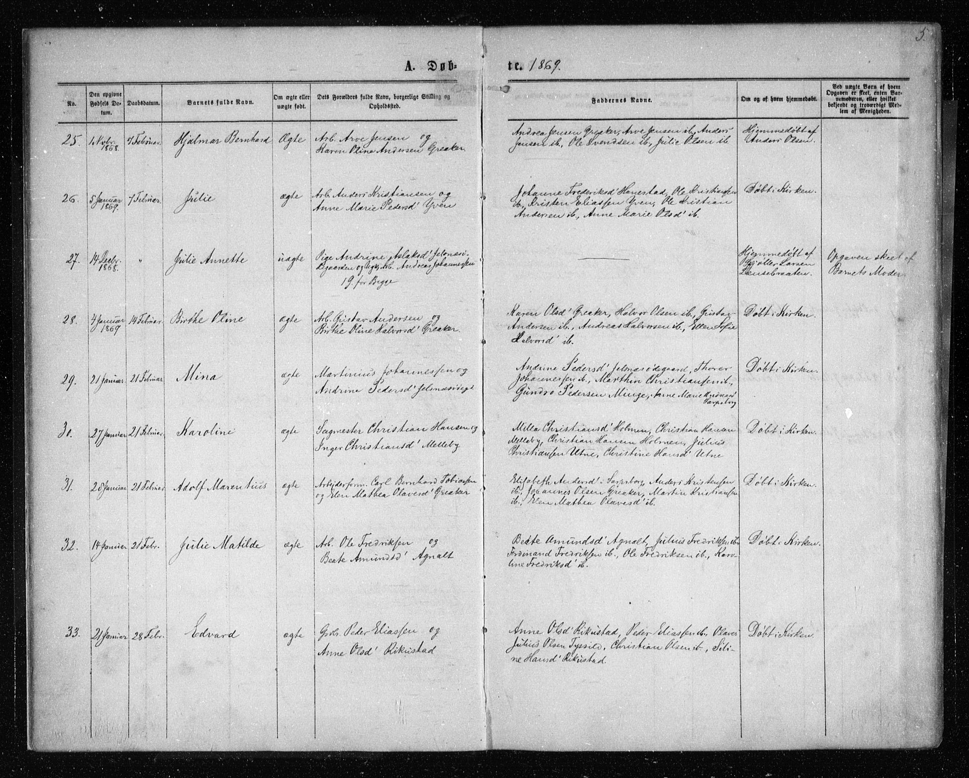 Tune prestekontor Kirkebøker, AV/SAO-A-2007/F/Fa/L0015: Parish register (official) no. 15, 1869-1873, p. 5