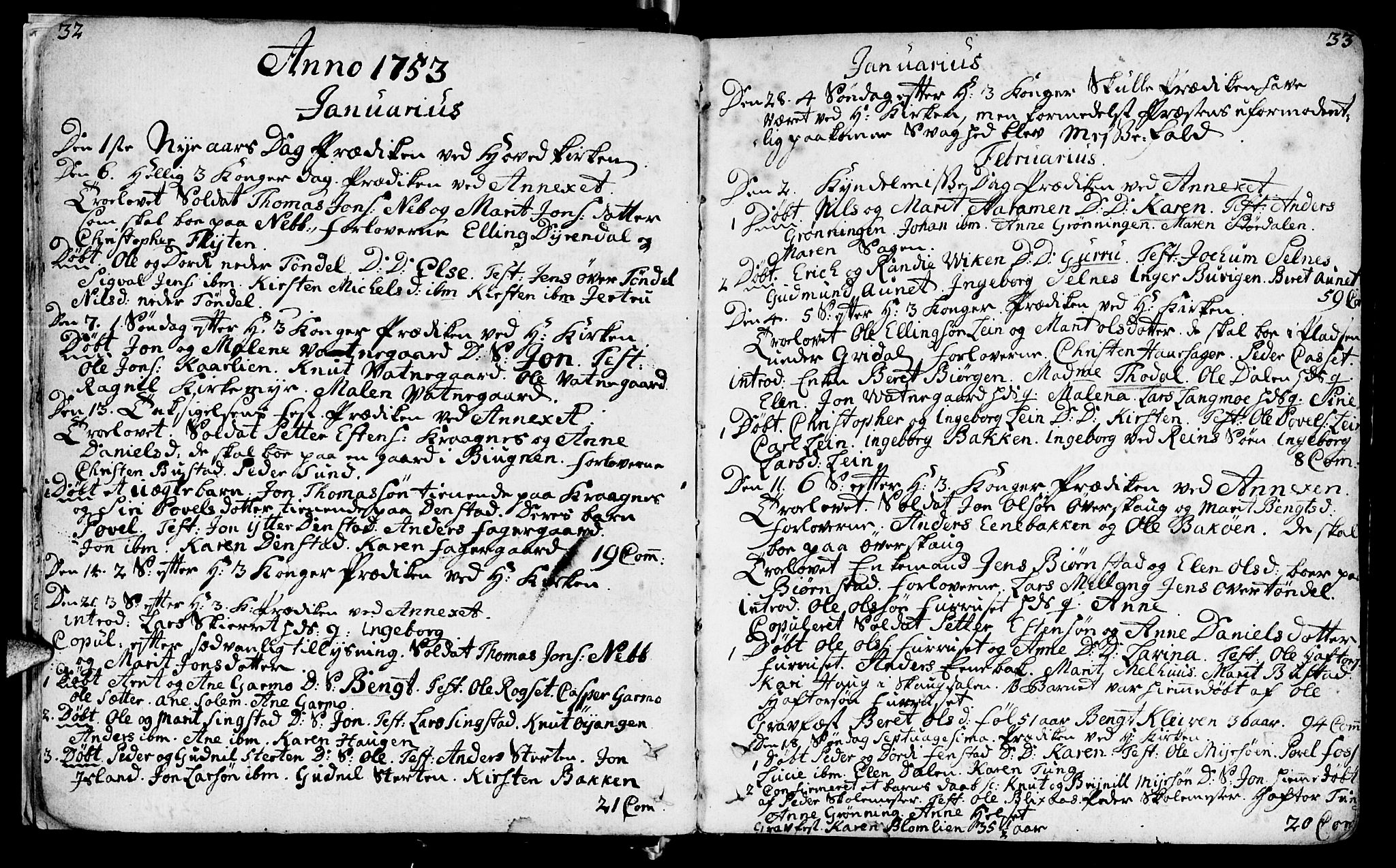 Ministerialprotokoller, klokkerbøker og fødselsregistre - Sør-Trøndelag, SAT/A-1456/646/L0605: Parish register (official) no. 646A03, 1751-1790, p. 32-33