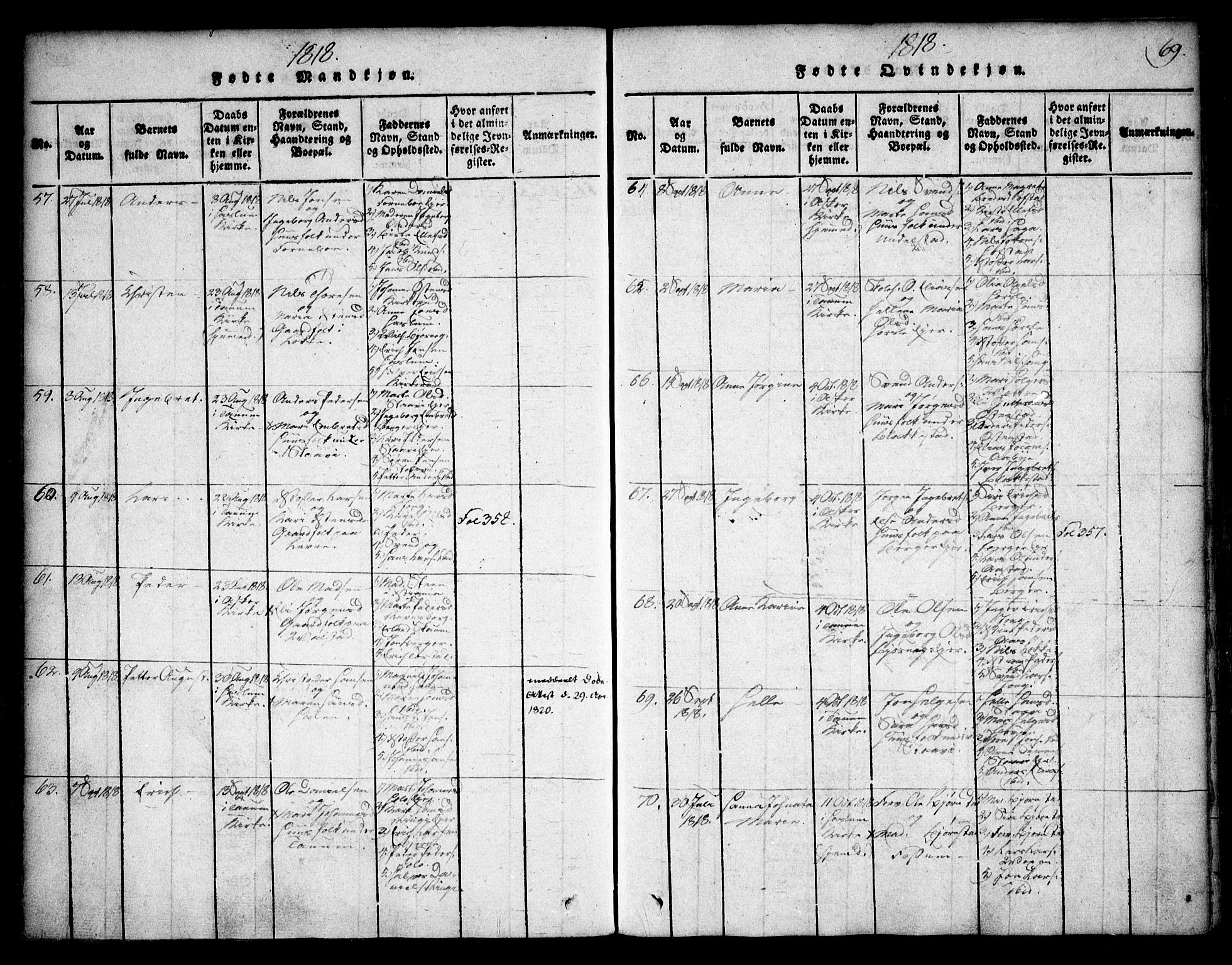 Asker prestekontor Kirkebøker, SAO/A-10256a/F/Fa/L0006: Parish register (official) no. I 6, 1814-1824, p. 69