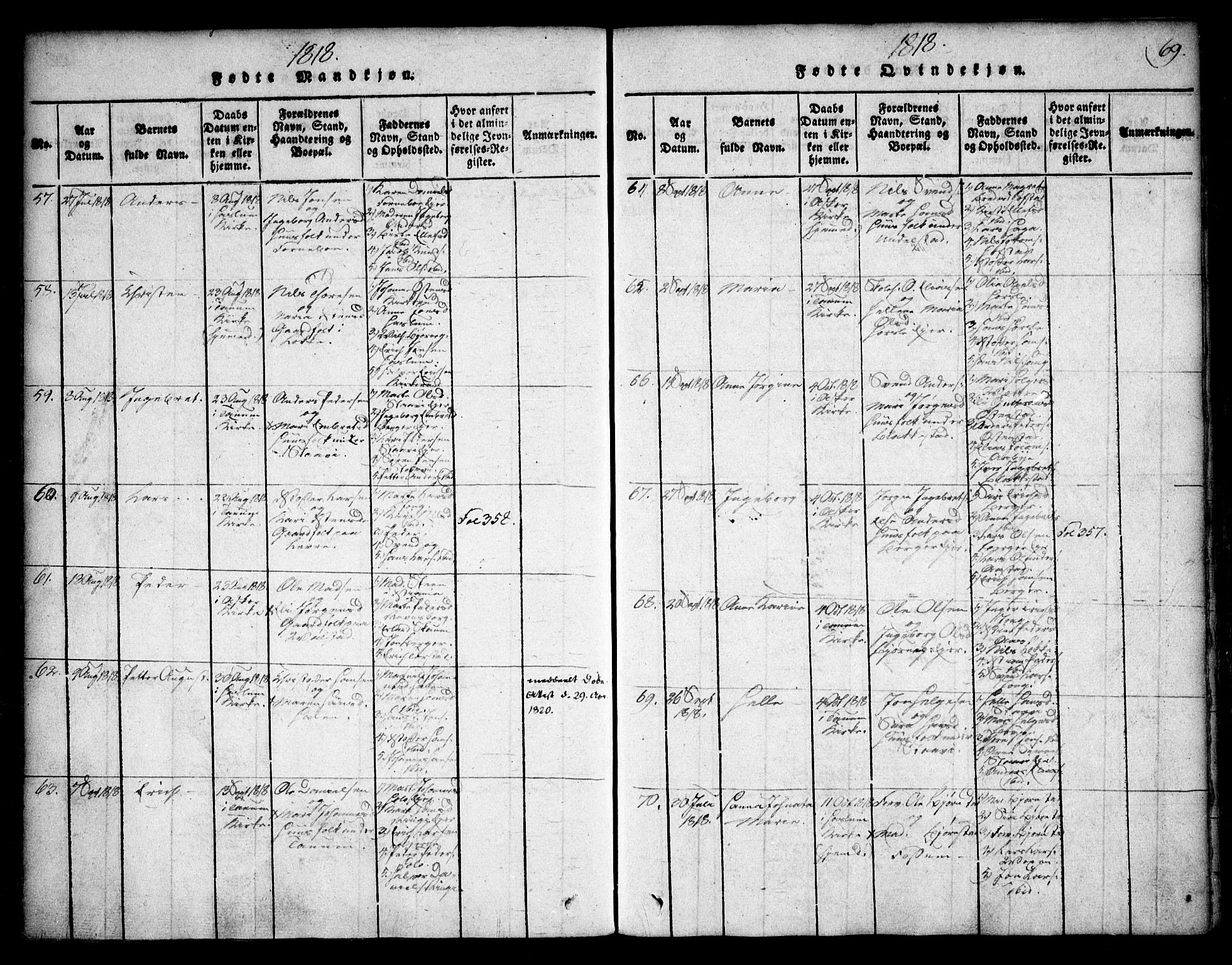 Asker prestekontor Kirkebøker, AV/SAO-A-10256a/F/Fa/L0006: Parish register (official) no. I 6, 1814-1824, p. 69