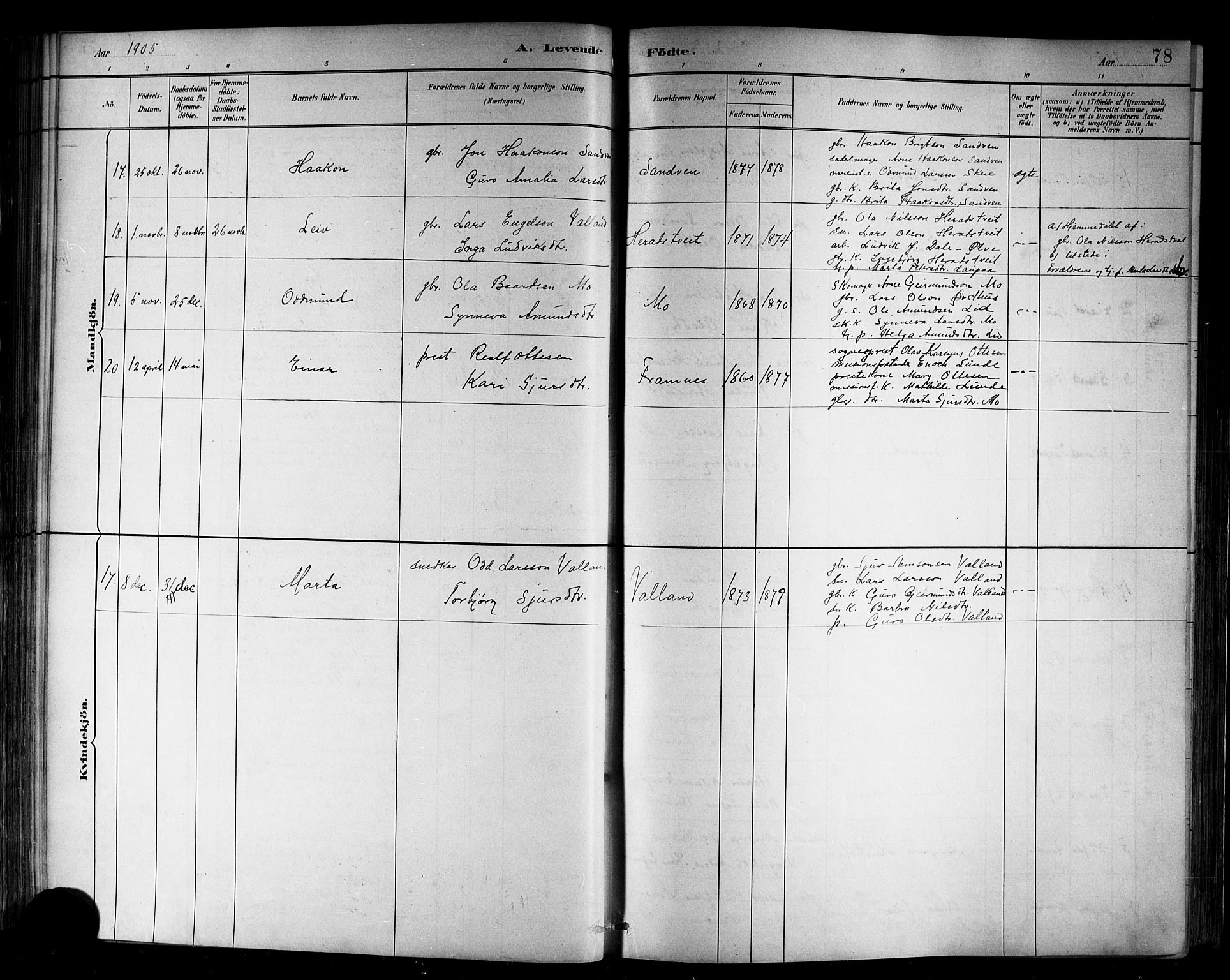 Kvam sokneprestembete, SAB/A-76201/H/Hab: Parish register (copy) no. B 3, 1884-1916, p. 78