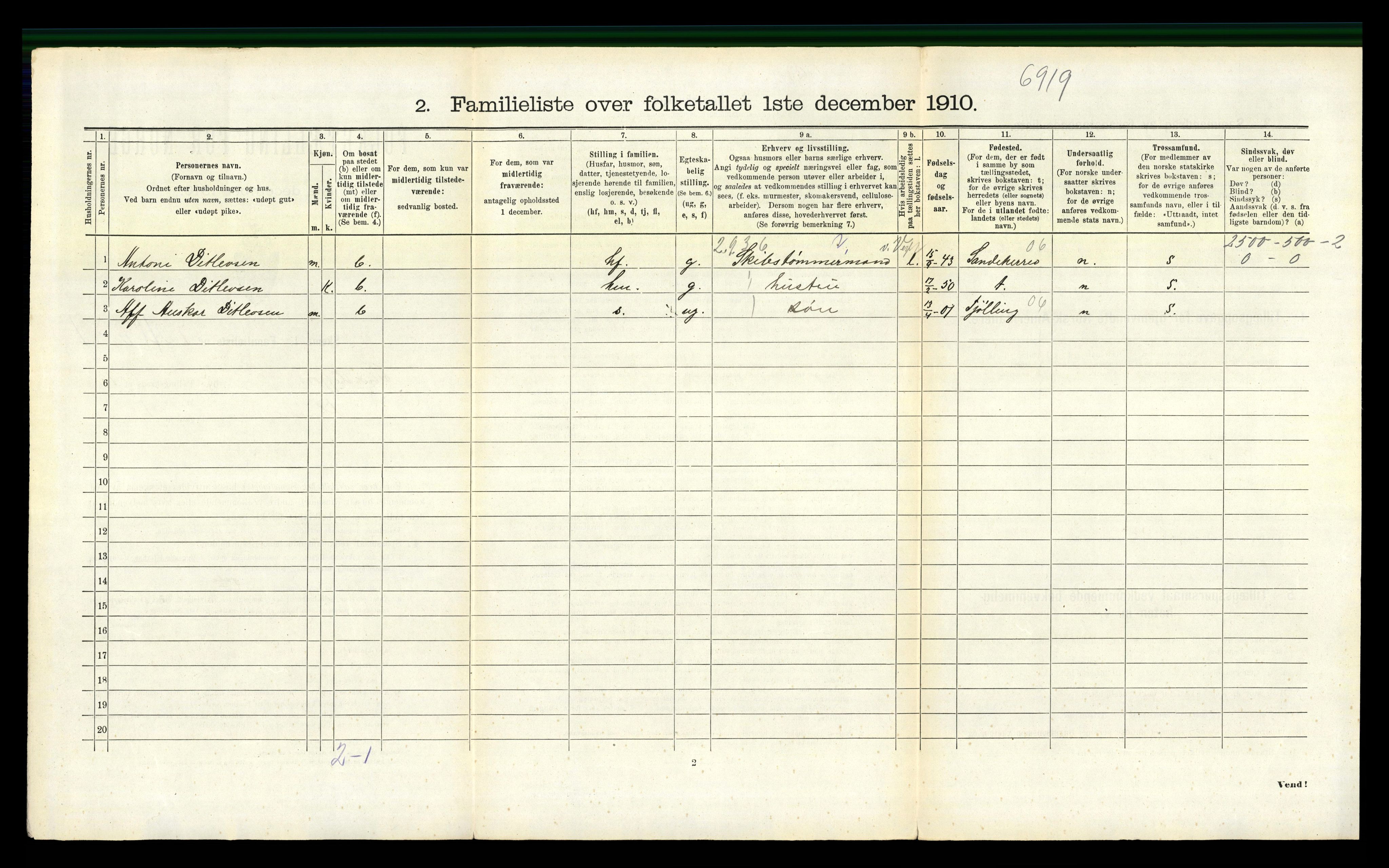 RA, 1910 census for Sandefjord, 1910, p. 3325