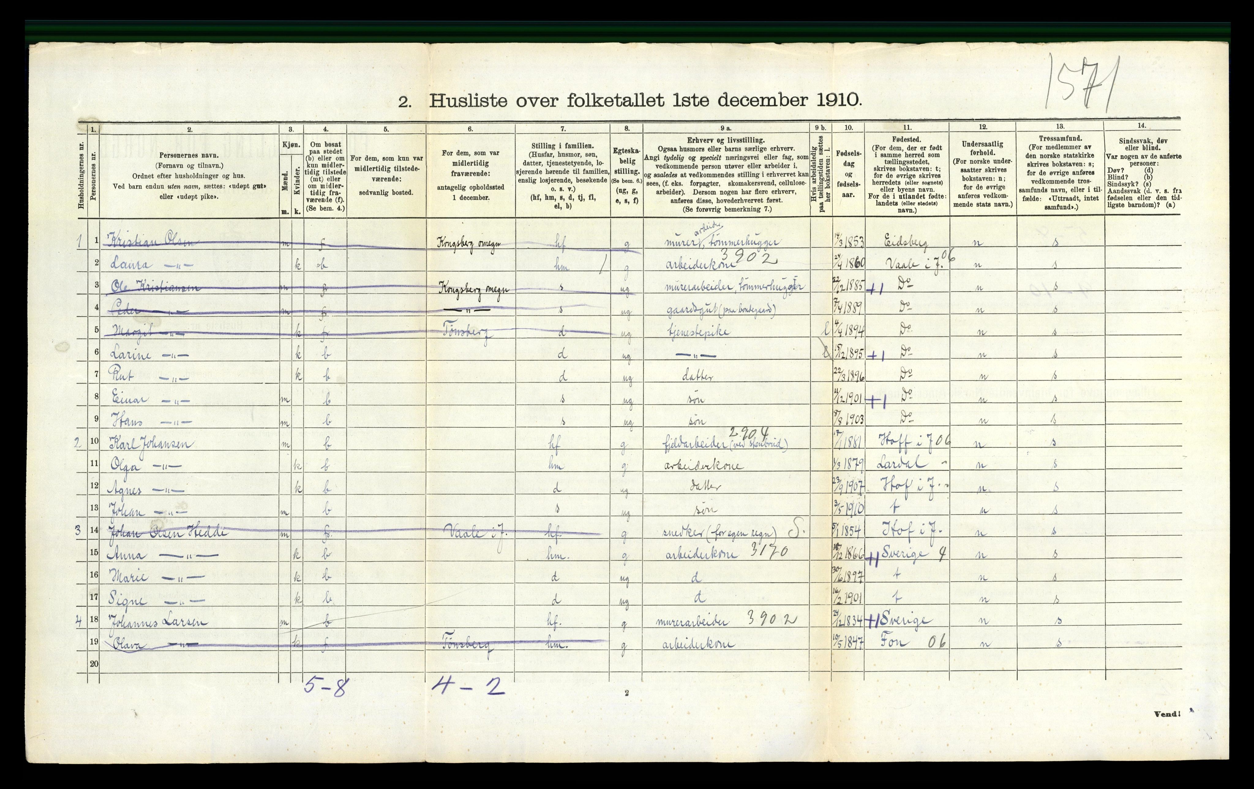 RA, 1910 census for Botne, 1910, p. 535