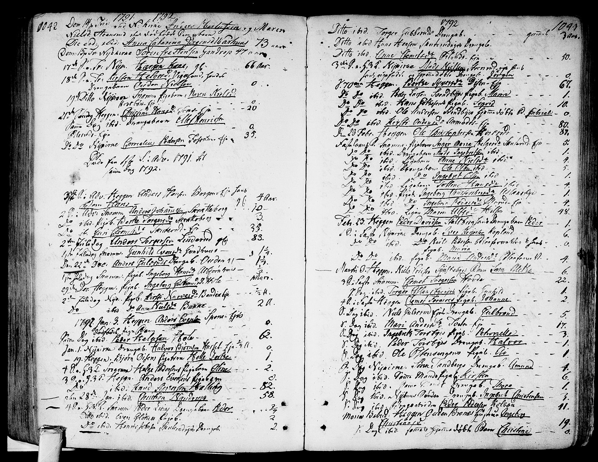 Modum kirkebøker, SAKO/A-234/F/Fa/L0003: Parish register (official) no. 3, 1783-1819, p. 1042-1043