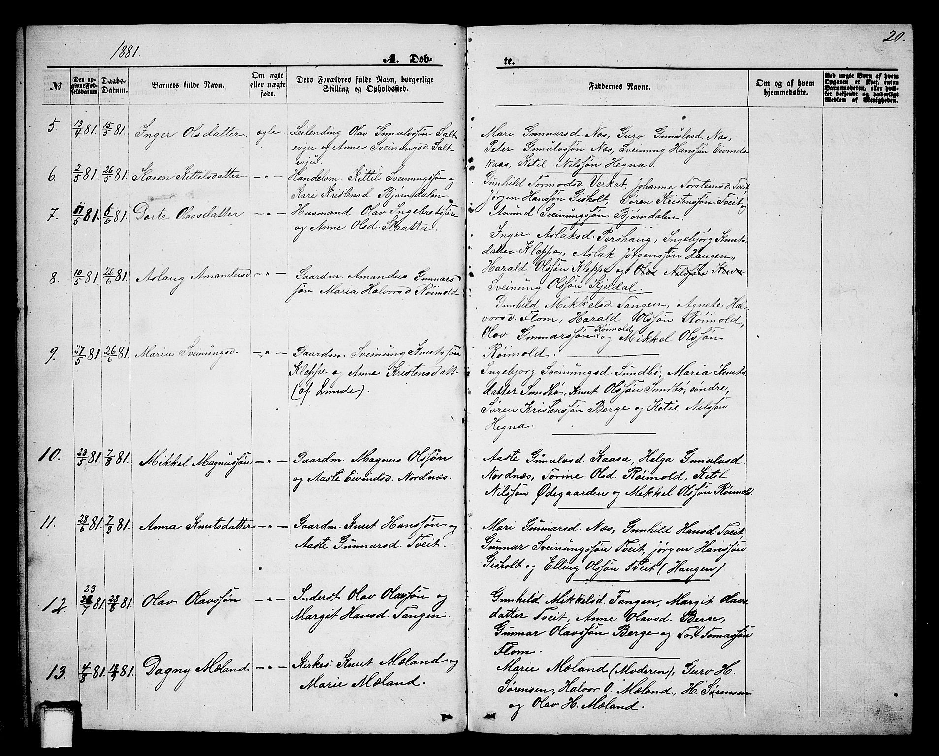 Lunde kirkebøker, AV/SAKO-A-282/G/Gb/L0001: Parish register (copy) no. II 1, 1866-1887, p. 20