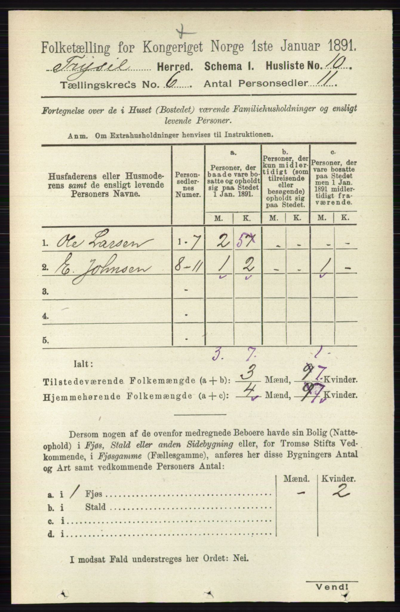 RA, 1891 census for 0428 Trysil, 1891, p. 2745