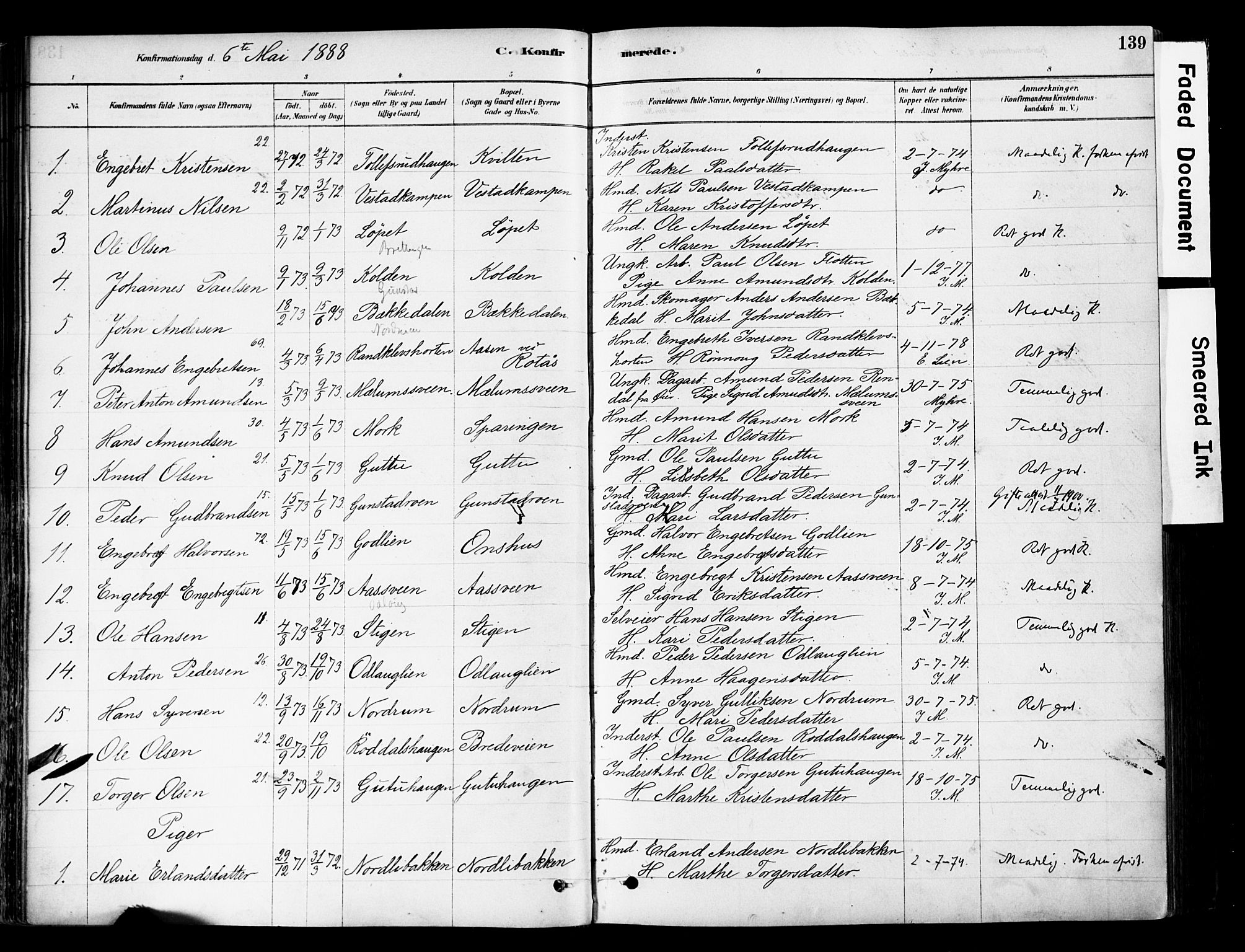 Ringebu prestekontor, SAH/PREST-082/H/Ha/Haa/L0008: Parish register (official) no. 8, 1878-1898, p. 139