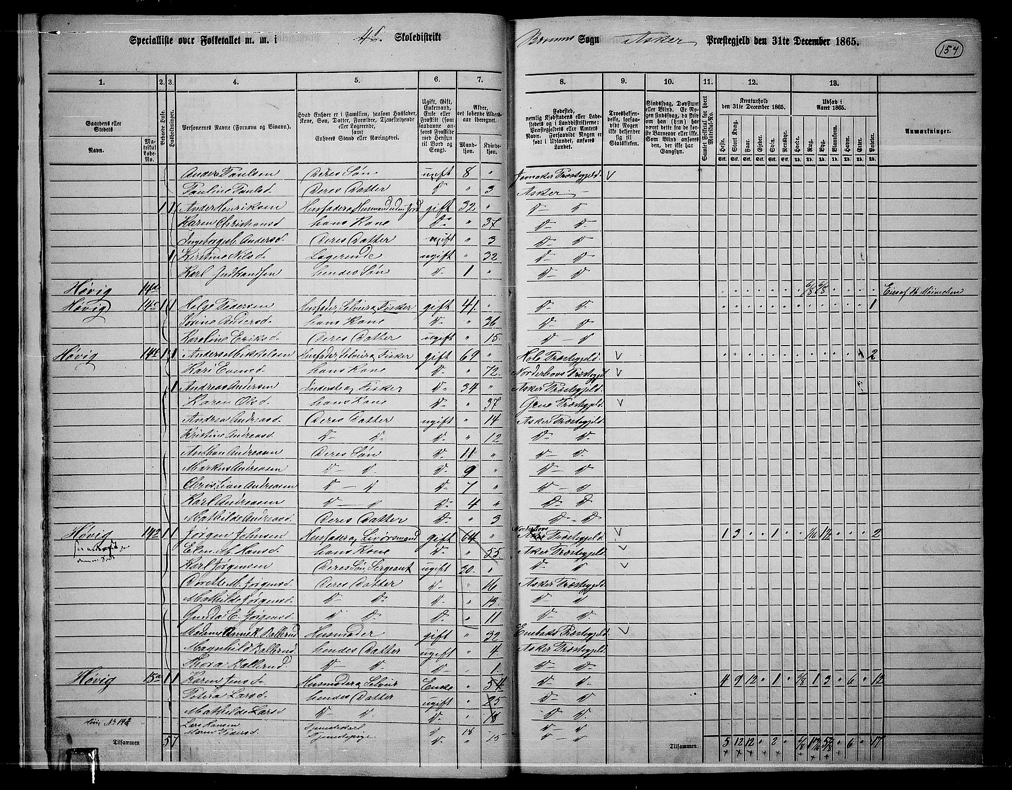 RA, 1865 census for Asker, 1865, p. 154