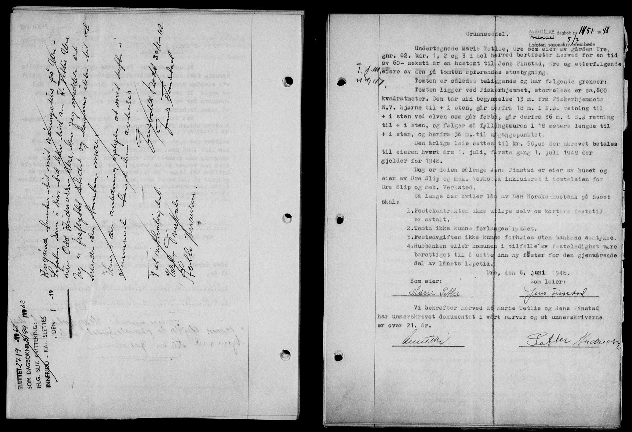 Lofoten sorenskriveri, SAT/A-0017/1/2/2C/L0018a: Mortgage book no. 18a, 1948-1948, Diary no: : 1451/1948
