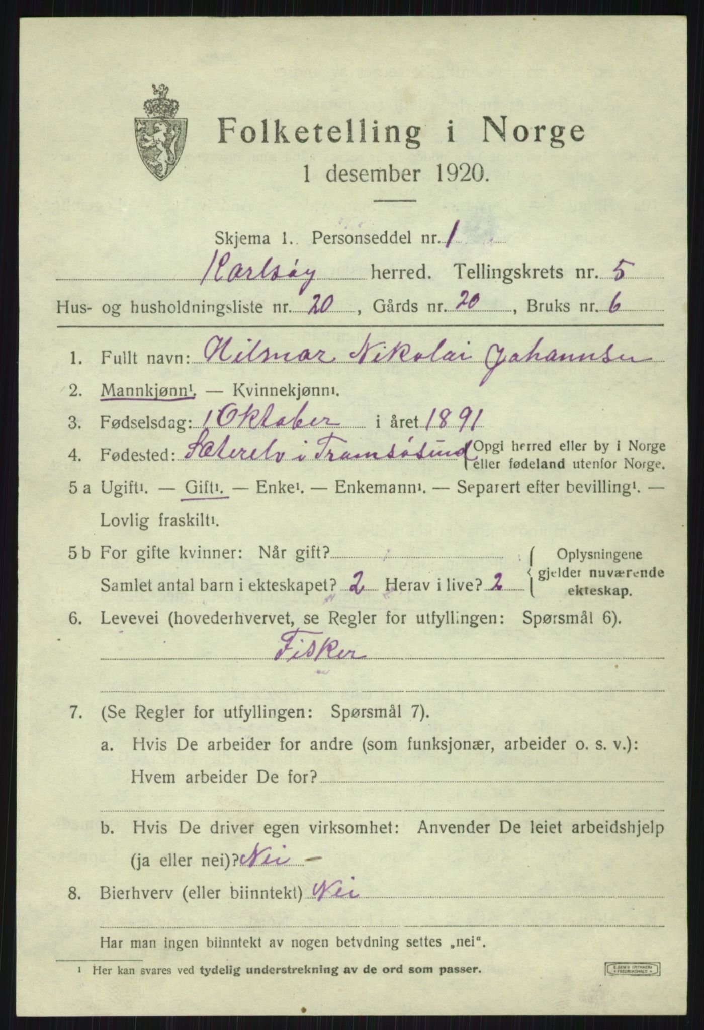 SATØ, 1920 census for Karlsøy, 1920, p. 2445