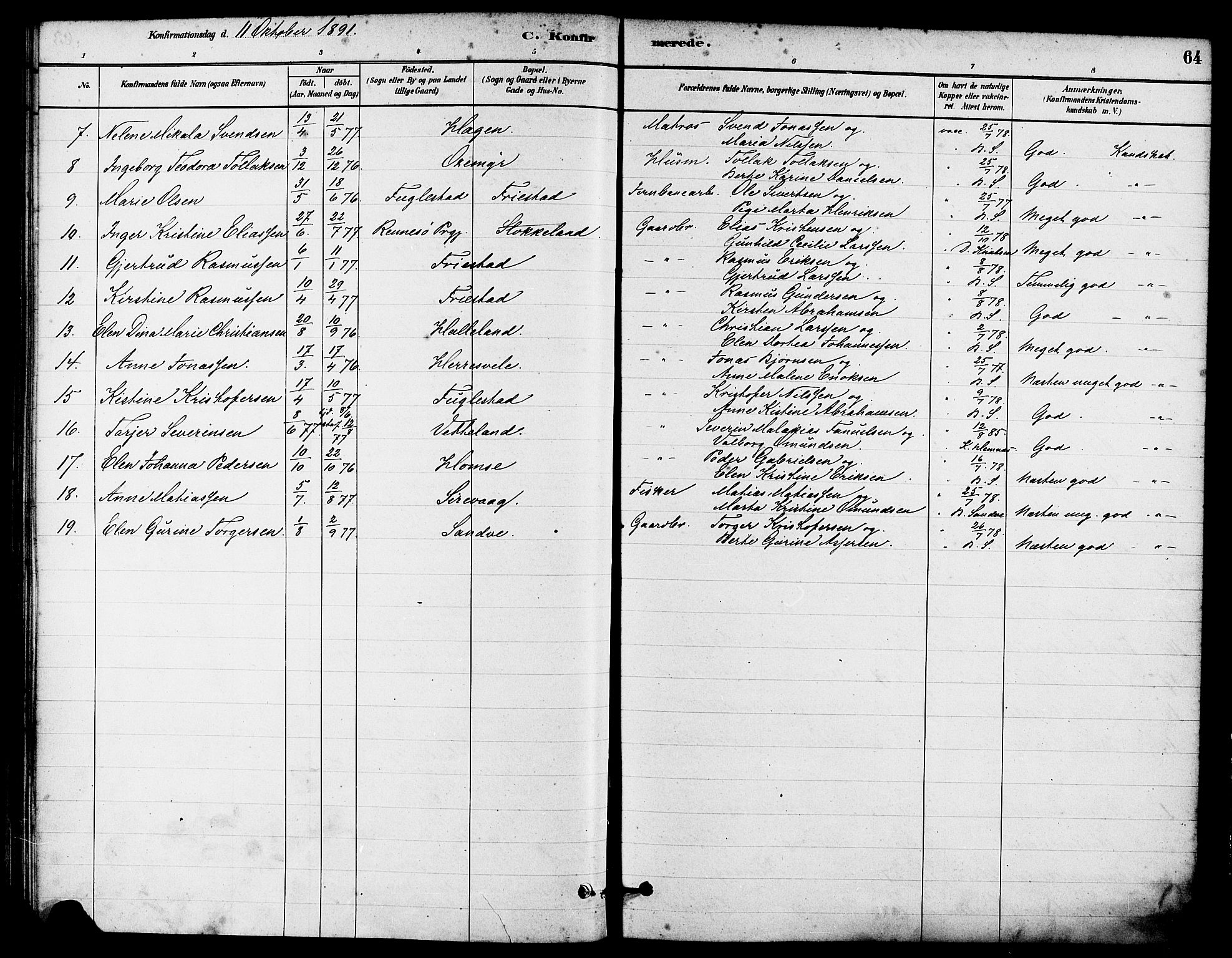 Eigersund sokneprestkontor, SAST/A-101807/S08/L0016: Parish register (official) no. A 16, 1879-1893, p. 64