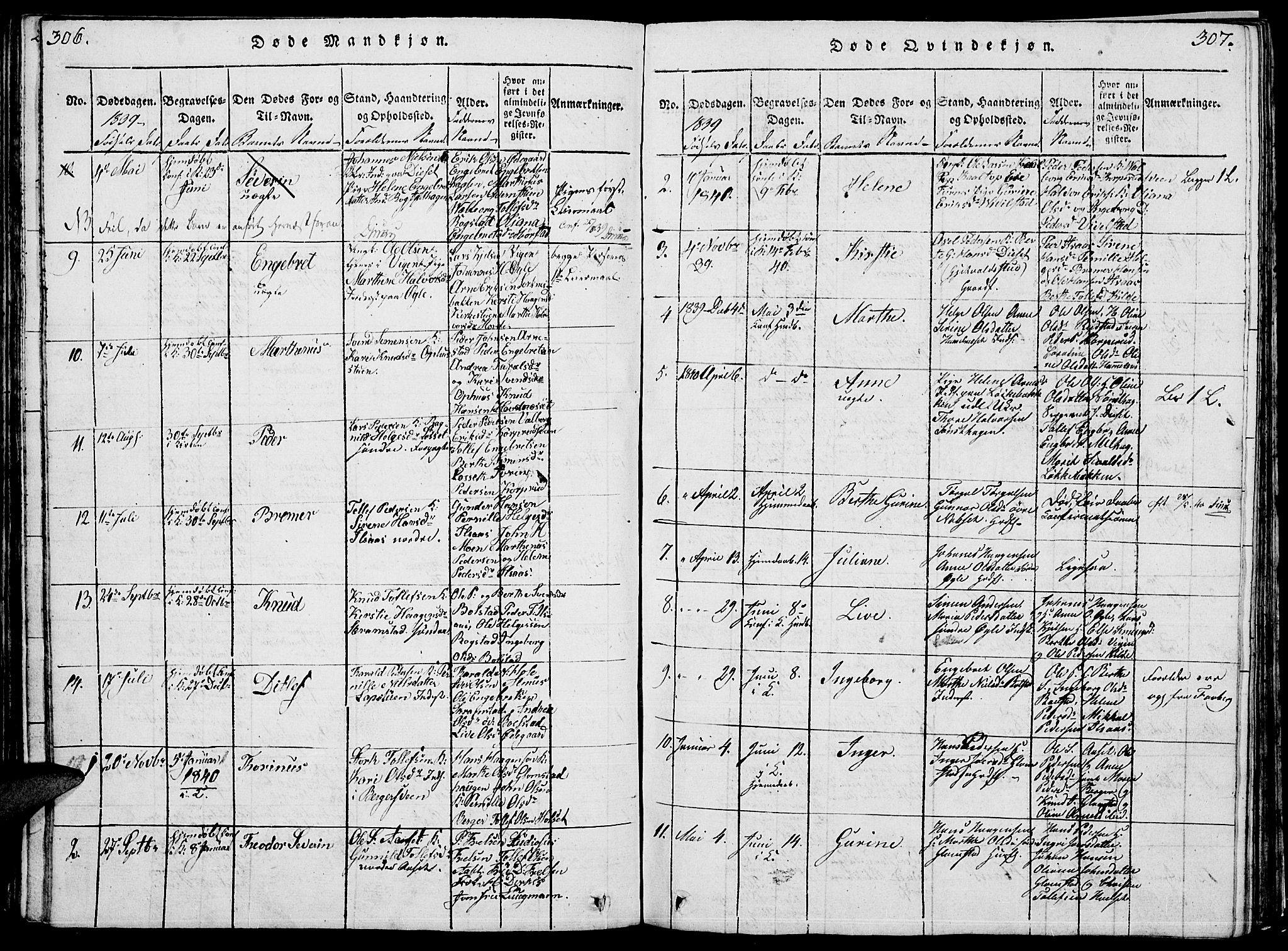 Åmot prestekontor, Hedmark, SAH/PREST-056/H/Ha/Hab/L0001: Parish register (copy) no. 1, 1815-1847, p. 306-307