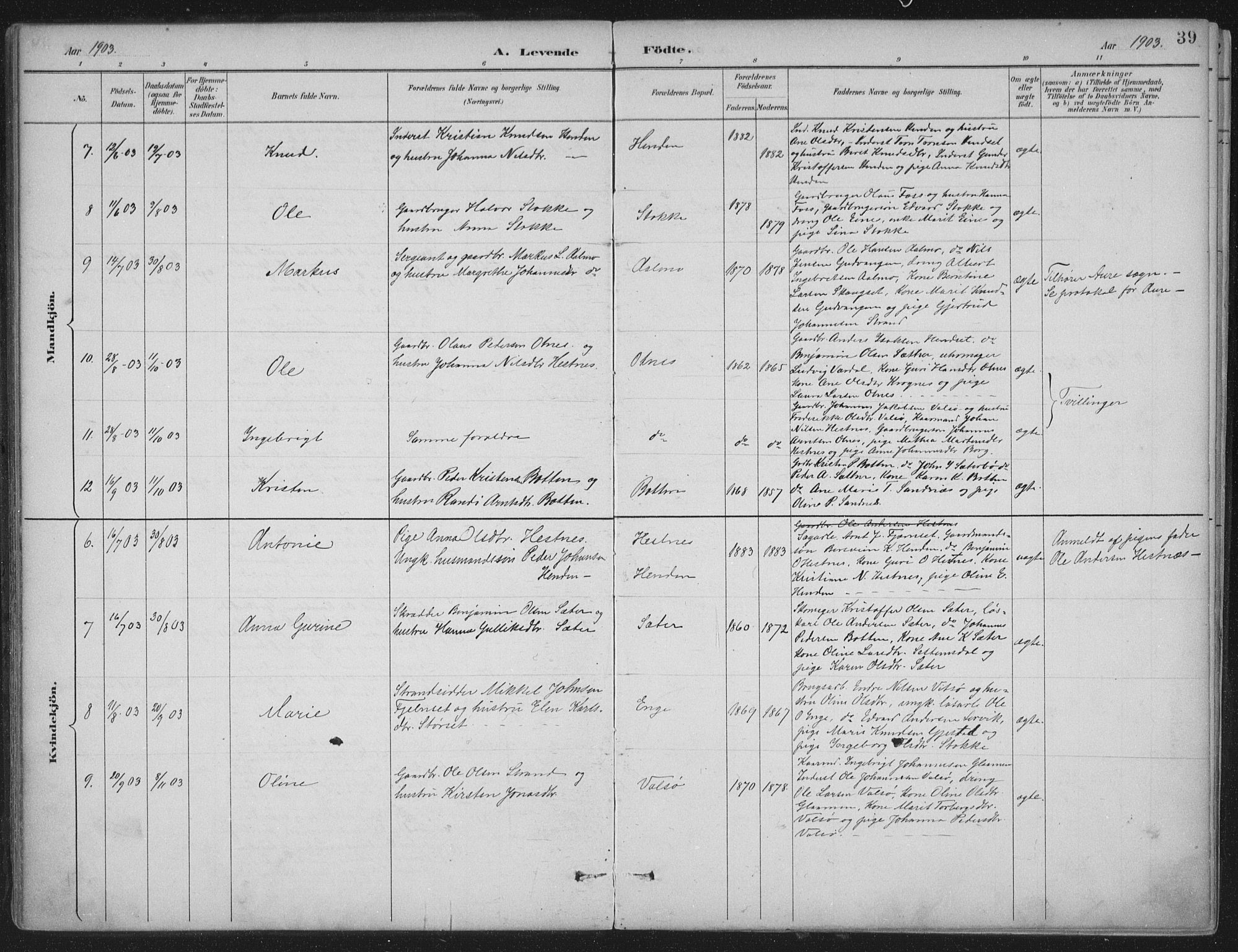 Ministerialprotokoller, klokkerbøker og fødselsregistre - Møre og Romsdal, AV/SAT-A-1454/580/L0925: Parish register (official) no. 580A02, 1888-1913, p. 39